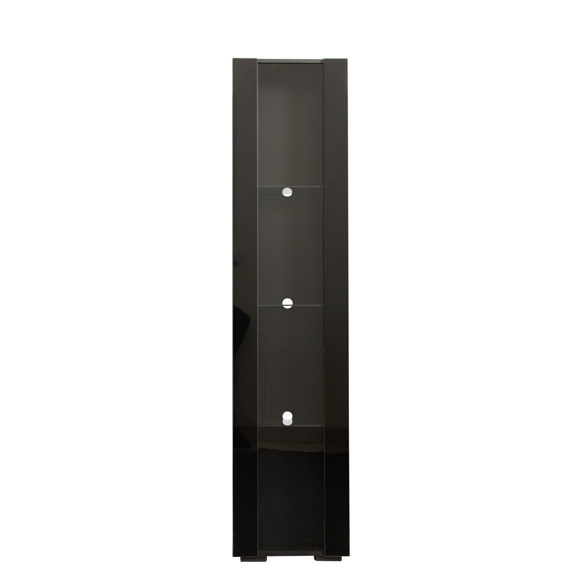 Modern Black Side Cabinet with Aluminum Strip LED Light - Spacious Storage for Living Room, Bedroom & Office Organization