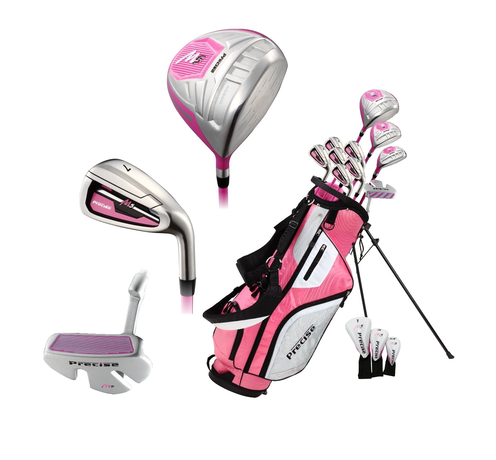 Precise M5 Ladies Complete Left & Right Handed Golf Club Set - Regular & Petite Women's Golf Clubs with 3 Hybrid Clubs, Lightweight Graphite Shafts & Spacious Stand Bag | Perfect for Beginners & Intermediate Female Golfers | Ideal for Driving Range, Course Play & Golf Tournaments