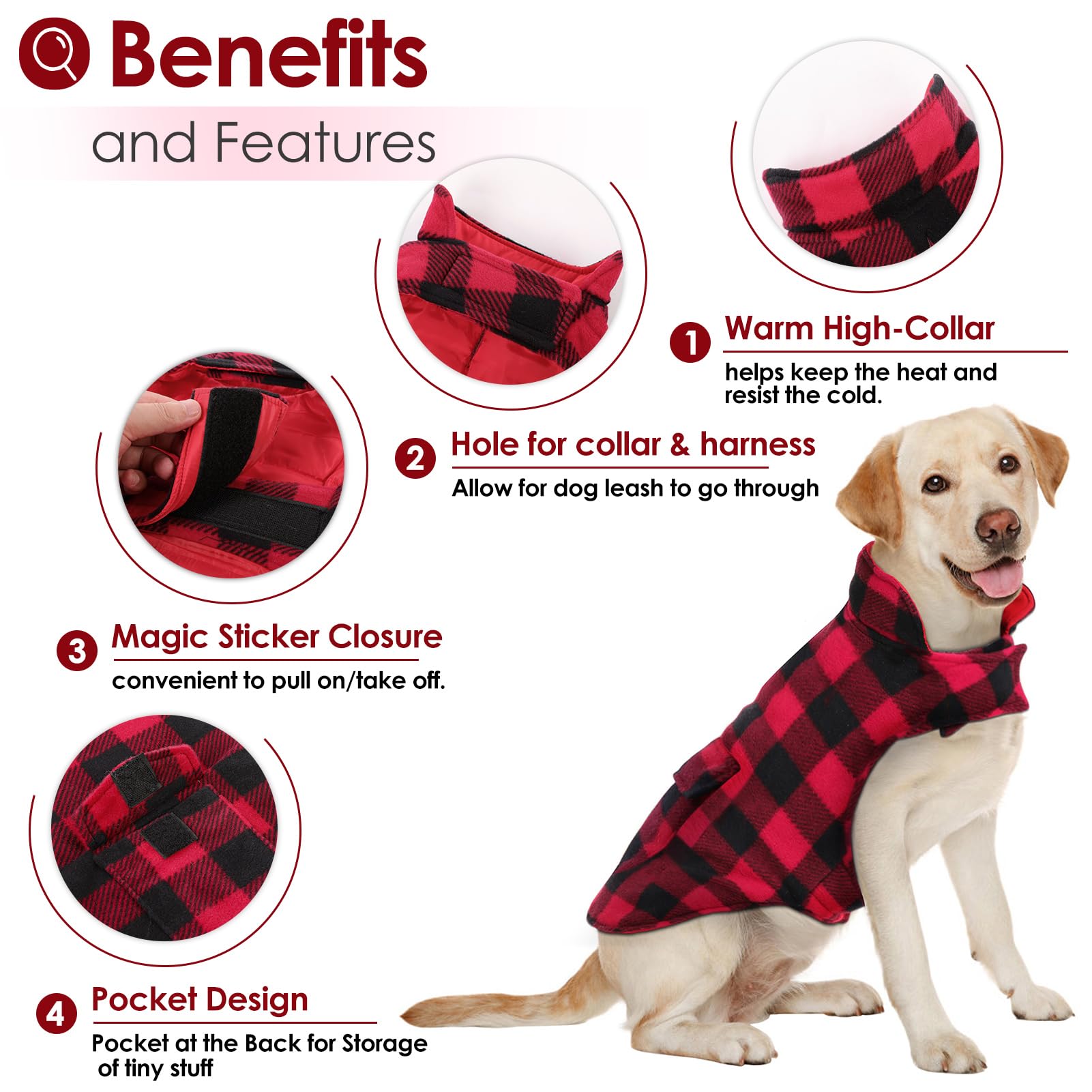 AOFITEE Plaid Dog Winter Coat - Warm Reversible Puffer Jacket for Small, Medium & Large Dogs | Waterproof Cold Weather Dog Sweater | Perfect for Outdoor Walks, Hiking & Winter Adventures