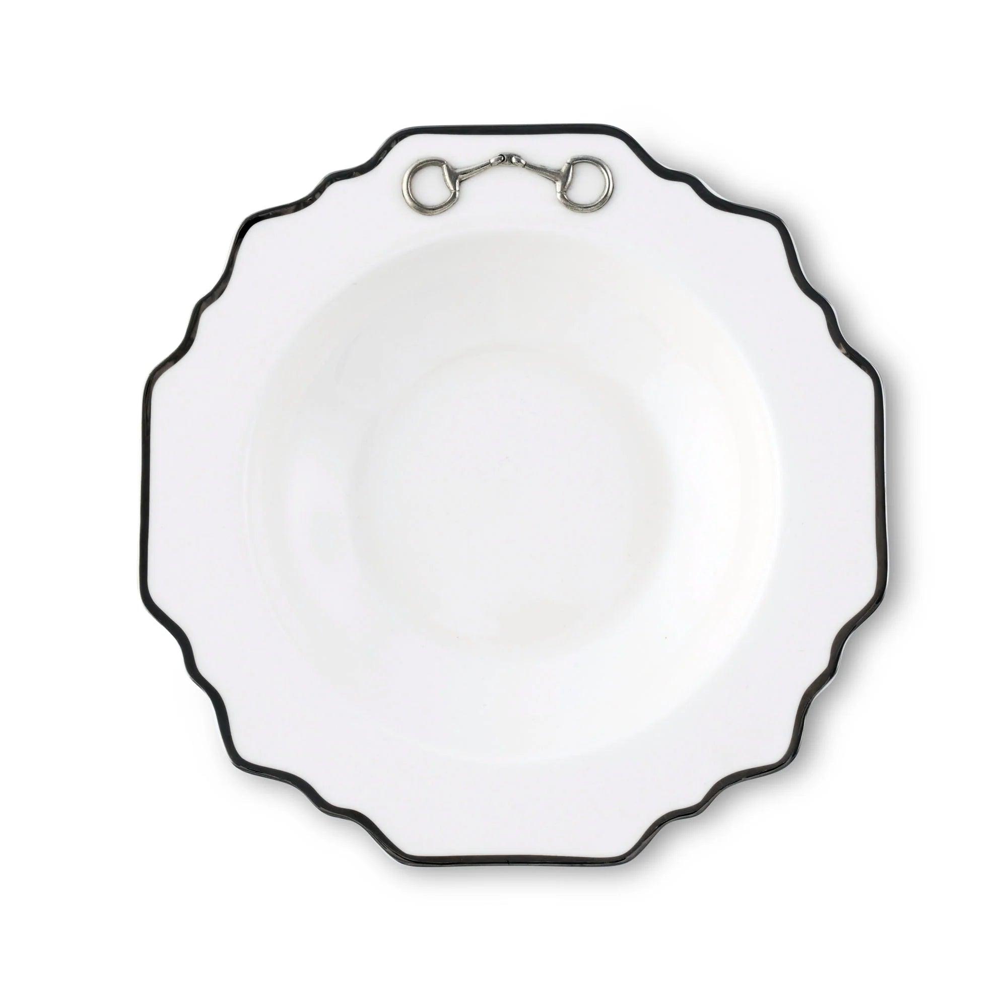 Premium Snaffle Bit Platinum Scallop Soup Bowl - Elegant Dinnerware for Fine Dining & Special Occasions
