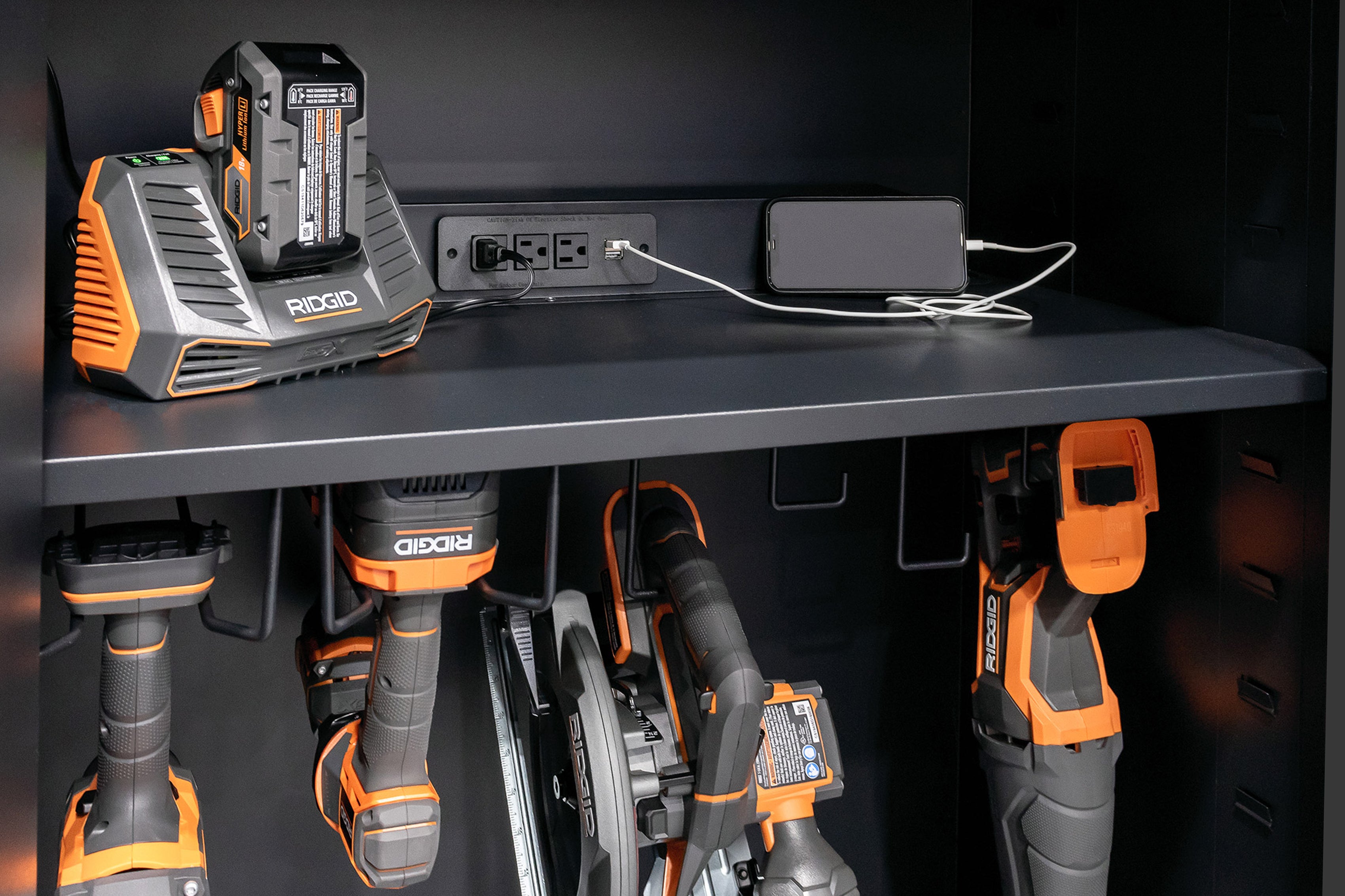 ProSlat Fusion Plus Charging Shelf 40 - Wall Mount Organizer with USB Ports for Phones & Tablets | Perfect for Garage, Workshop & Home Office Organization