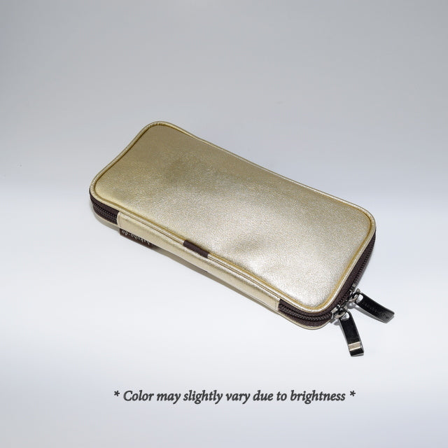 Premium Po810Sh Enameled Brush Pouch in Champagne Gold [HC1385] - Perfect Makeup Organizer for Travel & Professional Artists