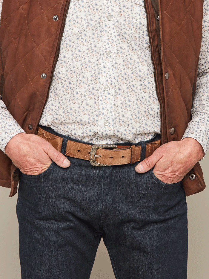 Lucchese W2241 Men's Smooth Mad Dog Goat Western Belt in Tan - Perfect for Cowboy Boots, Rodeo & Western Fashion Outfits
