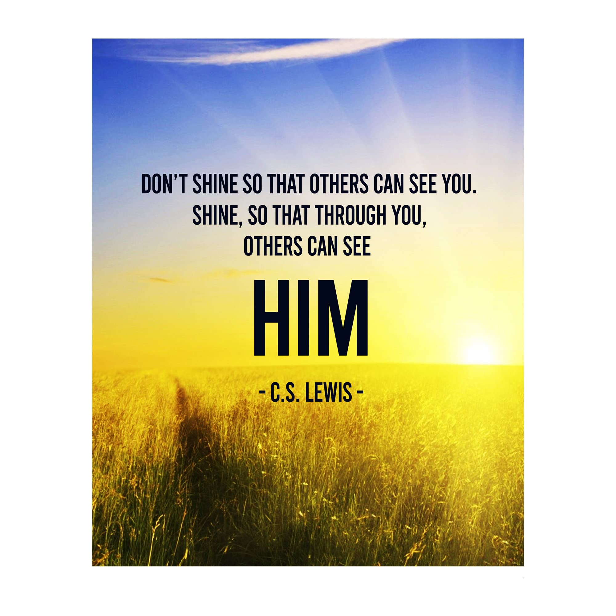 Inspiring C.S. Lewis Christian Wall Art Print - 'Shine So That Others Can See Him' Religious Typography Quote - 8x10