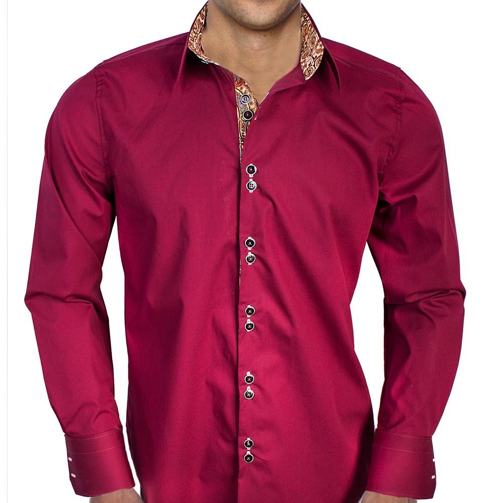 Premium Maroon & Tan Metallic Designer Dress Shirts for Men - 100% Made in USA - Perfect for Business Meetings, Weddings & Formal Events
