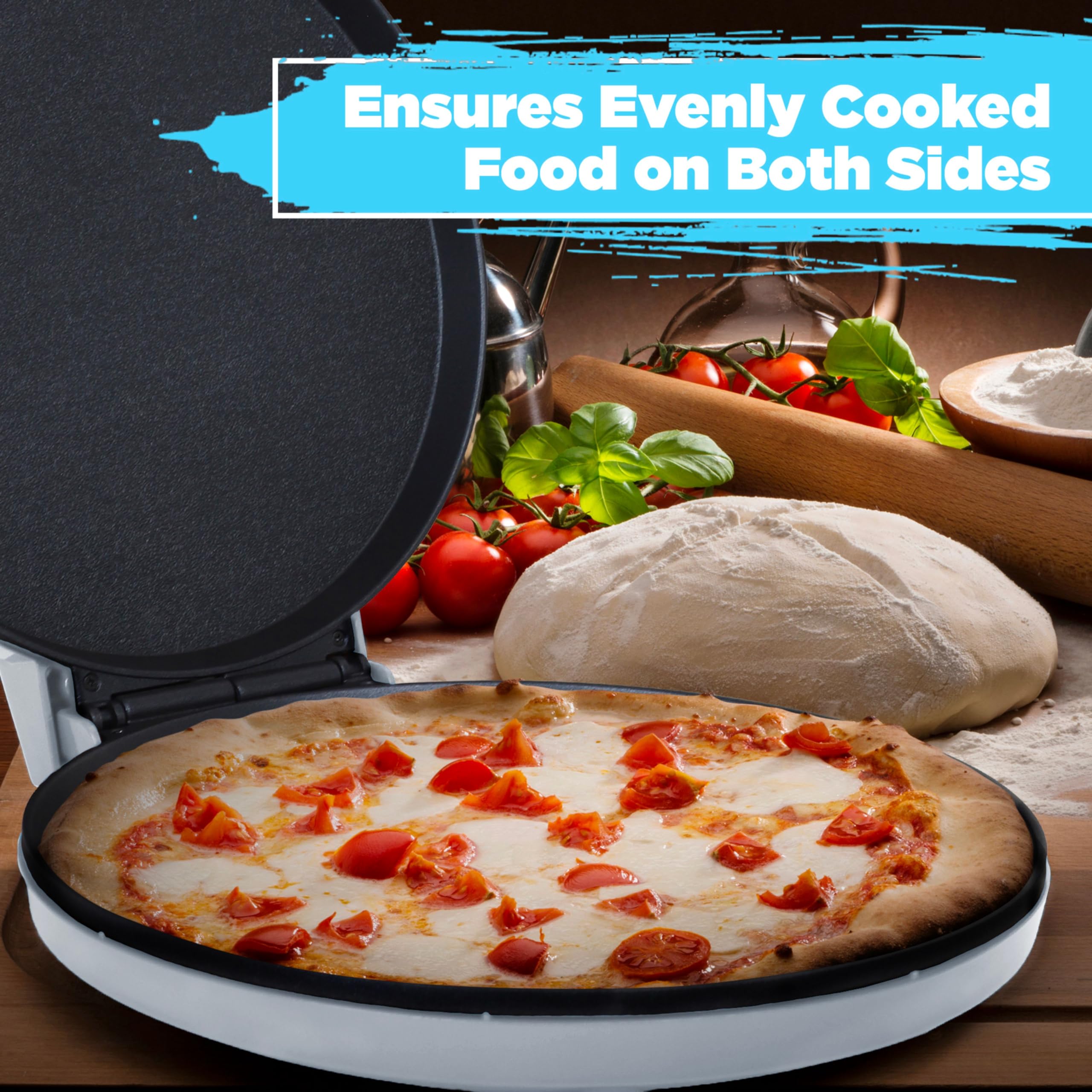 **Courant 12-Inch Electric Pizza Maker & Calzone Maker - Non-Stick Plates, Cool-Touch Handle, Indoor Countertop Oven for Home, School, or Dorm - Perfect for Quick Meals, Parties, and Family Gatherings**