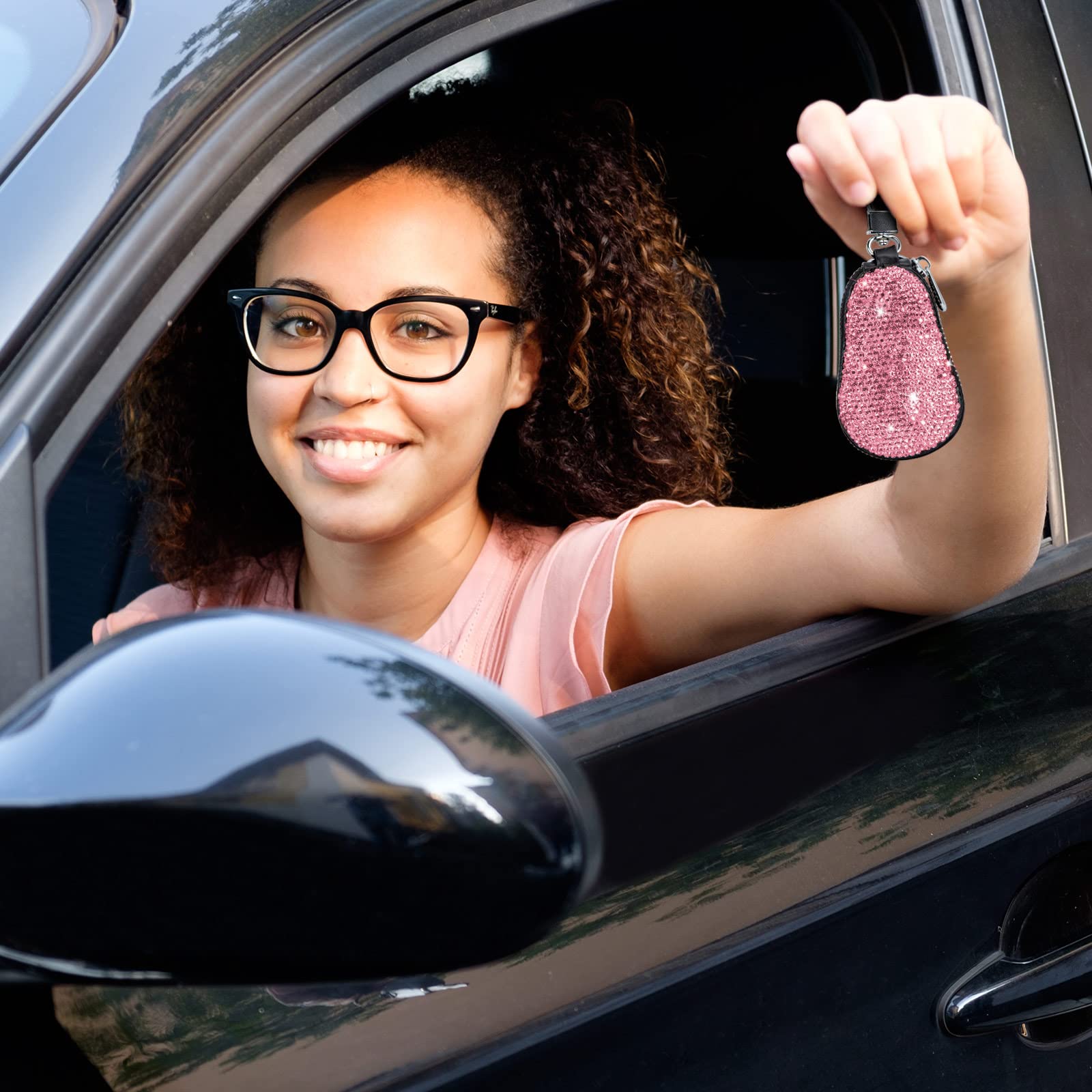 Leather Car Key Case with Metal Hook & Keyring - 5 Pack Rose Red Zipper Pouch for Remote Key Fob, Smart Keychain Holder - Perfect for Women's Handbags, Purse Charms & Auto Key Organization (Rose Red, 5 Pack) - Great for Daily Commute, Travel & Key Protection
