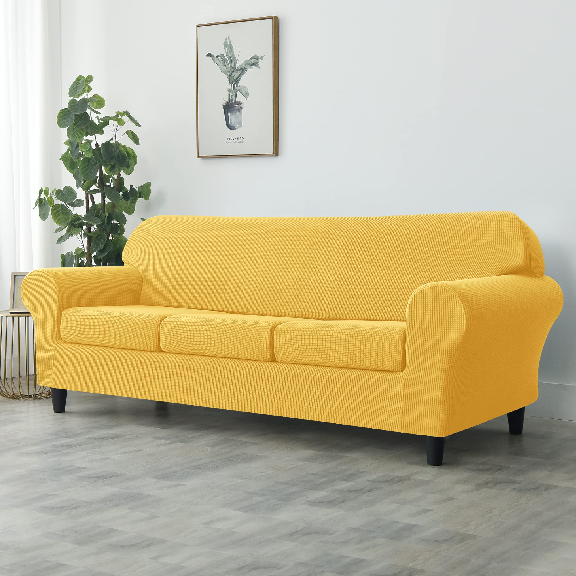 Stretch Sofa Slipcover - Soft Jacquard Washable Couch Cover for 3-Cushion Sofa | Furniture Protector for Pets & Kids (Large) | Perfect for Living Room, Family Room & Pet-Friendly Homes
