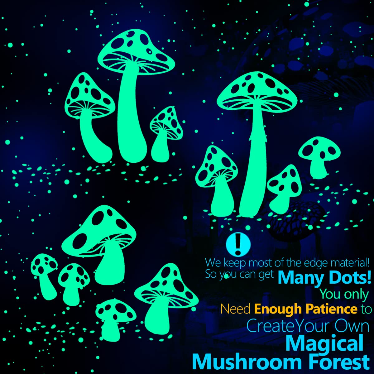 Glow in The Dark Stars Stickers - Self-Adhesive Wall & Ceiling Decals for Kids Room Decor, Nursery, Bedroom - Mushroom Design for Nighttime Glow - Perfect for DIY Wall Art, Home Decor, and Children's Bedroom Themes