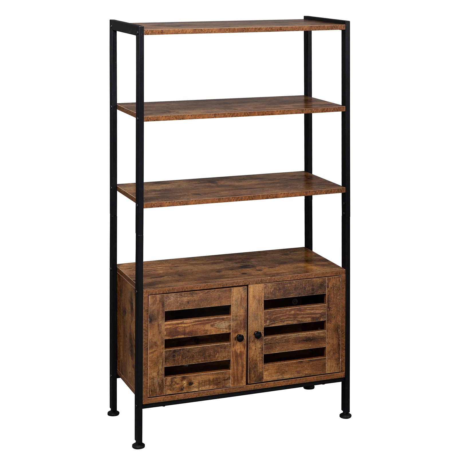 Industrial Rustic Brown Bookshelf with 3 Shelves & 2 Doors - Multifunctional Storage Cabinet for Living Room, Bedroom, Study & Porch - Perfect for Organizing Books, Decor & Home Essentials