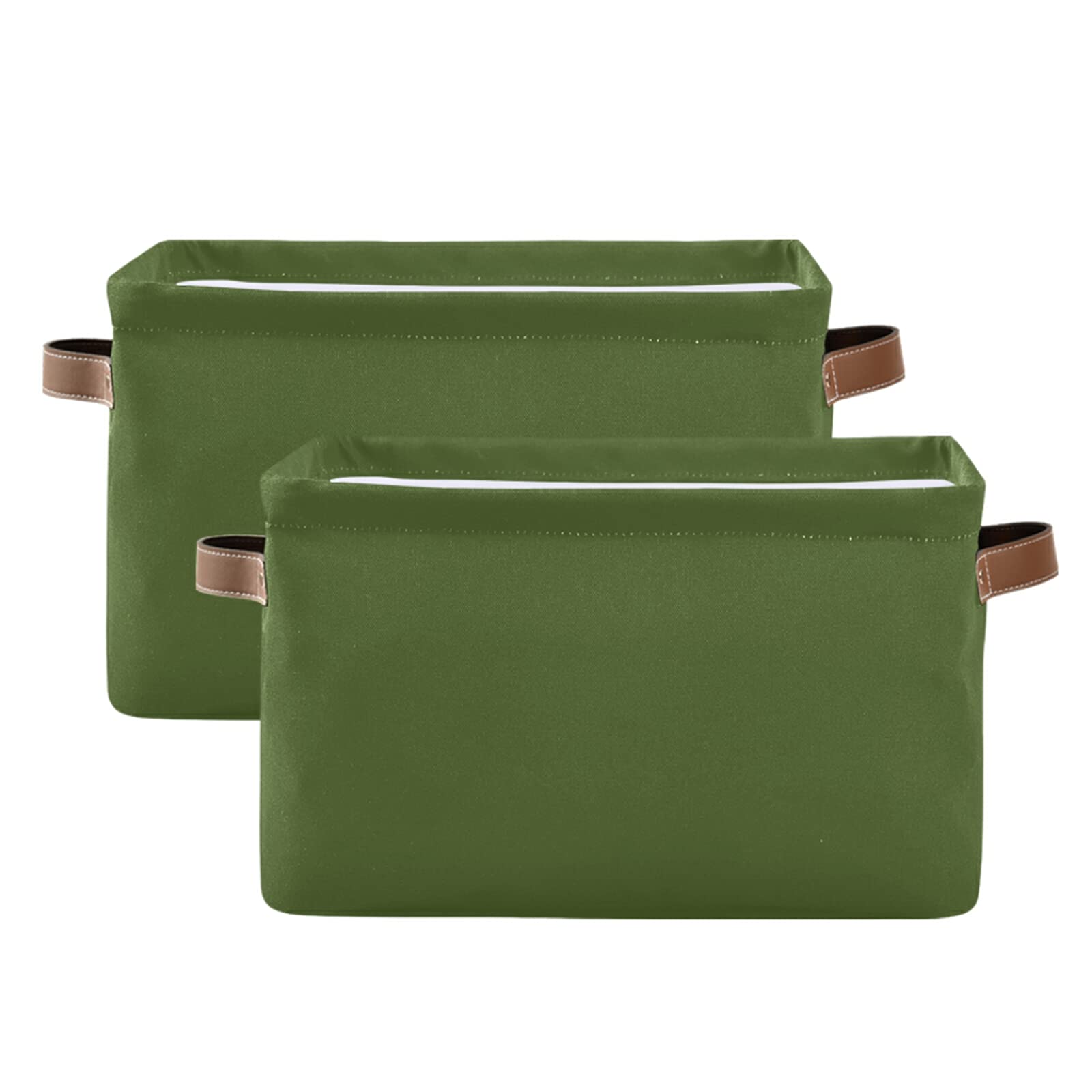 Dark Olive Green Collapsible Storage Baskets with Handles - 2 Pack Large Fabric Storage Bins for Shelves, Closet, Bedroom & Living Room Organization | Space-Saving Home Decor Solution