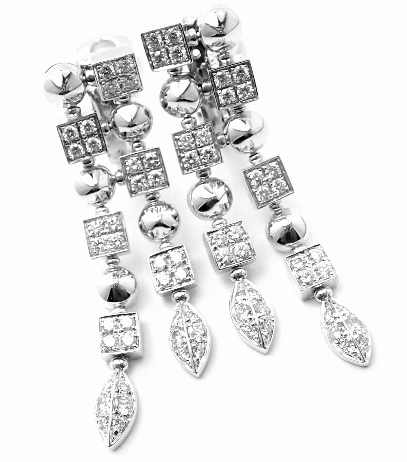 Authentic Bulgari Bvlgari Lucea 18k White Gold Diamond Drop Earrings for Women - Luxury Dangle Earrings for Weddings, Parties & Special Occasions