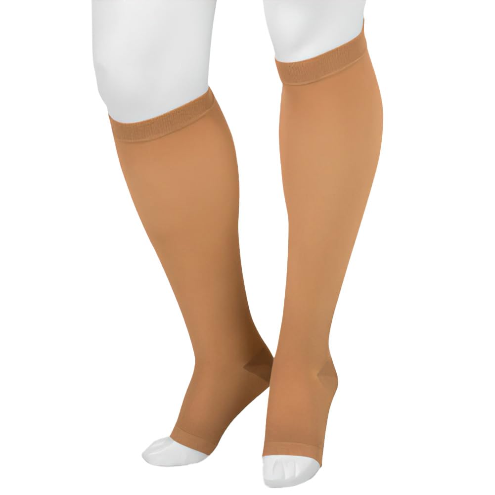 Juzo 2001 20-30mmHg Knee High Open Toe Compression Socks with Silicone Top Band for Women - Petite Size - Ideal for Circulation Support, Varicose Veins & Post-Surgery Recovery