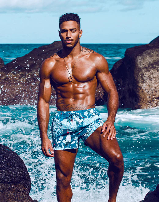 2eros Orient Dream 3 Swim Shorts for Men - Quick Dry Beach Swimwear with UPF Protection - Perfect for Pool, Surfing & Summer Vacation (Blue)