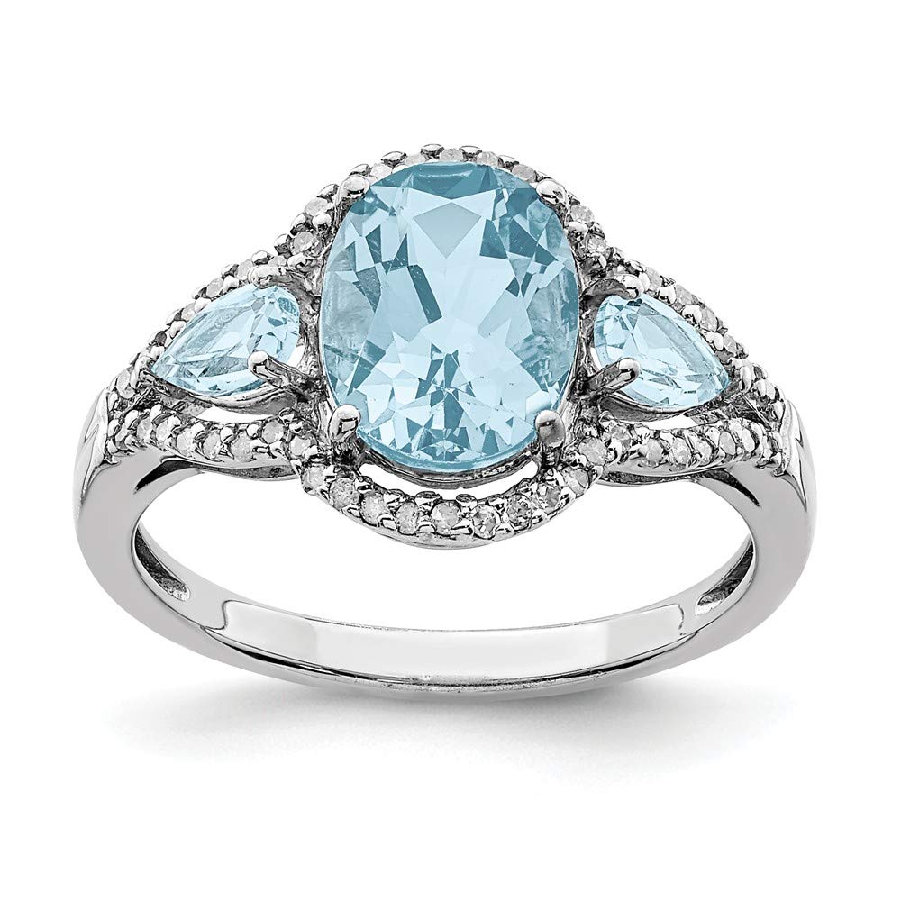 925 Sterling Silver Diamond & Swiss Blue Topaz Ring for Engagement & Wedding