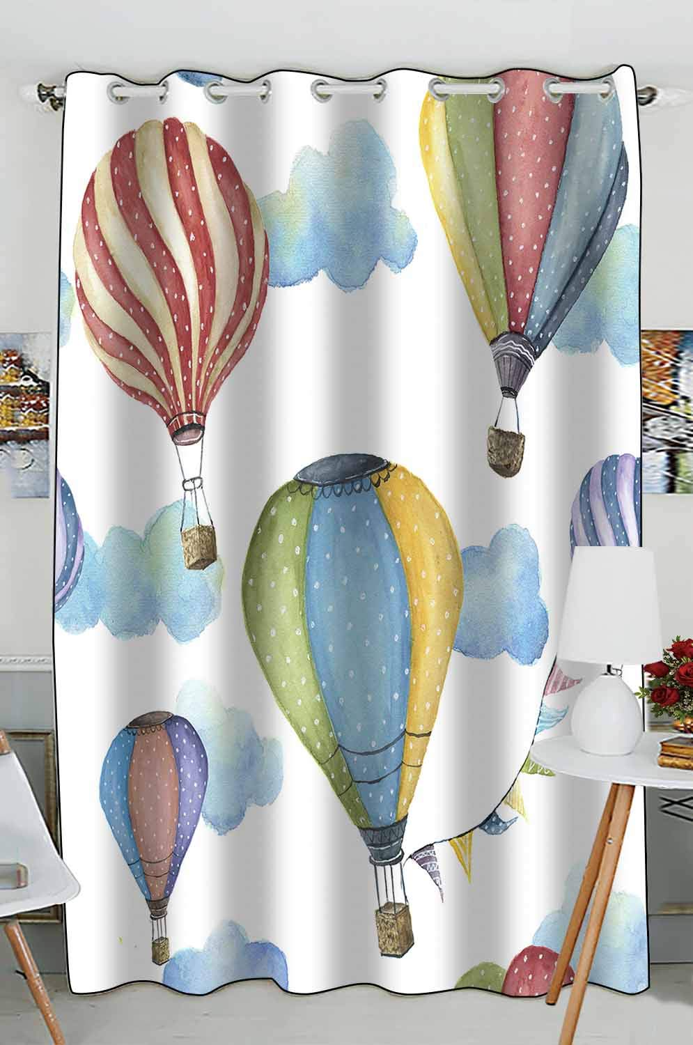 ABPHQTO Hot Air Balloon Print Window Curtains - 52x84 Inch Kitchen Drapes Panel, Light Filtering Sheer Fabric for Living Room & Bedroom Decor - Perfect for Nursery, Kids Room or Whimsical Home Decor