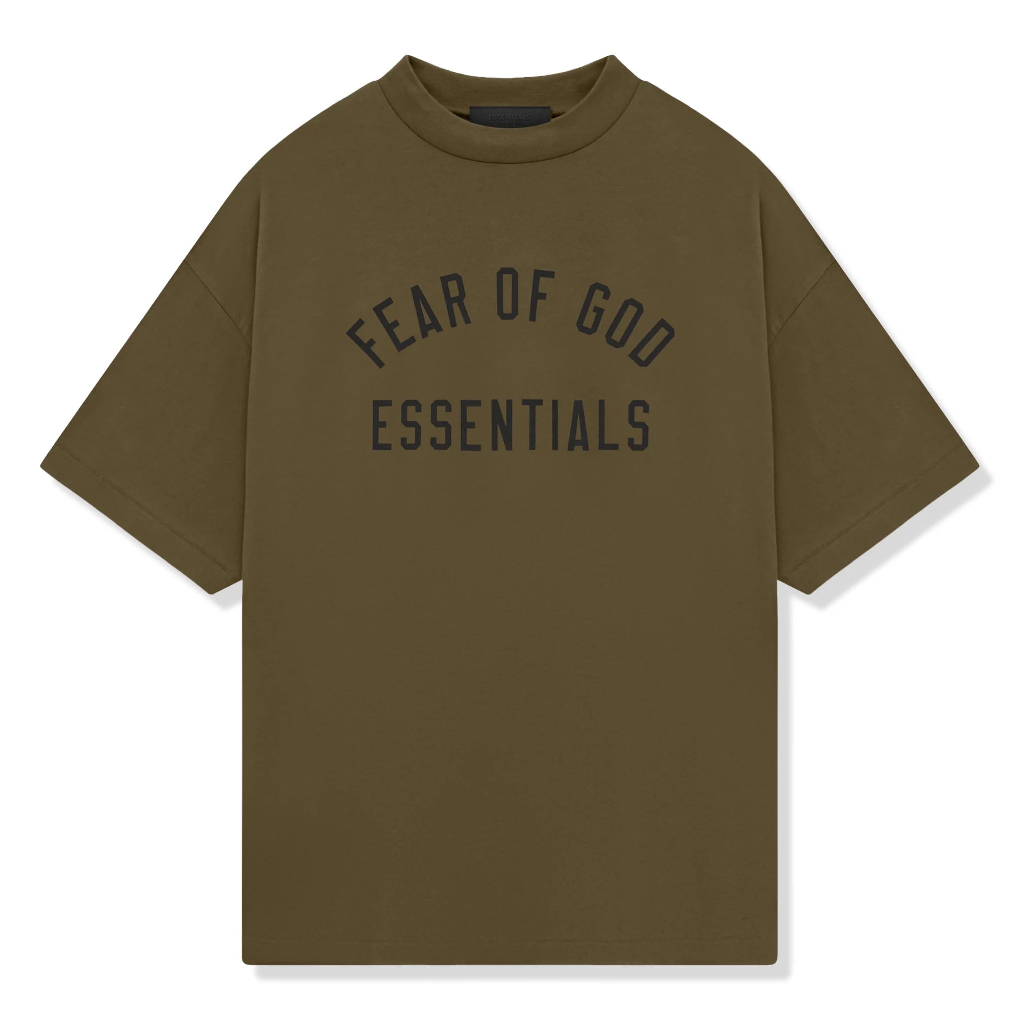 Fear of God Essentials Jersey Crewneck T-Shirt - Olive Green Casual Tee for Men | FW24 Collection | Perfect for Streetwear & Everyday Outfits