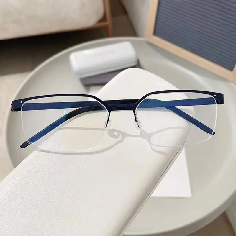CCSpace Men's Semi-Rimless Square Titanium Eyeglasses Frame 56871 - Lightweight & Durable Glasses for Work, Reading, and Everyday Wear