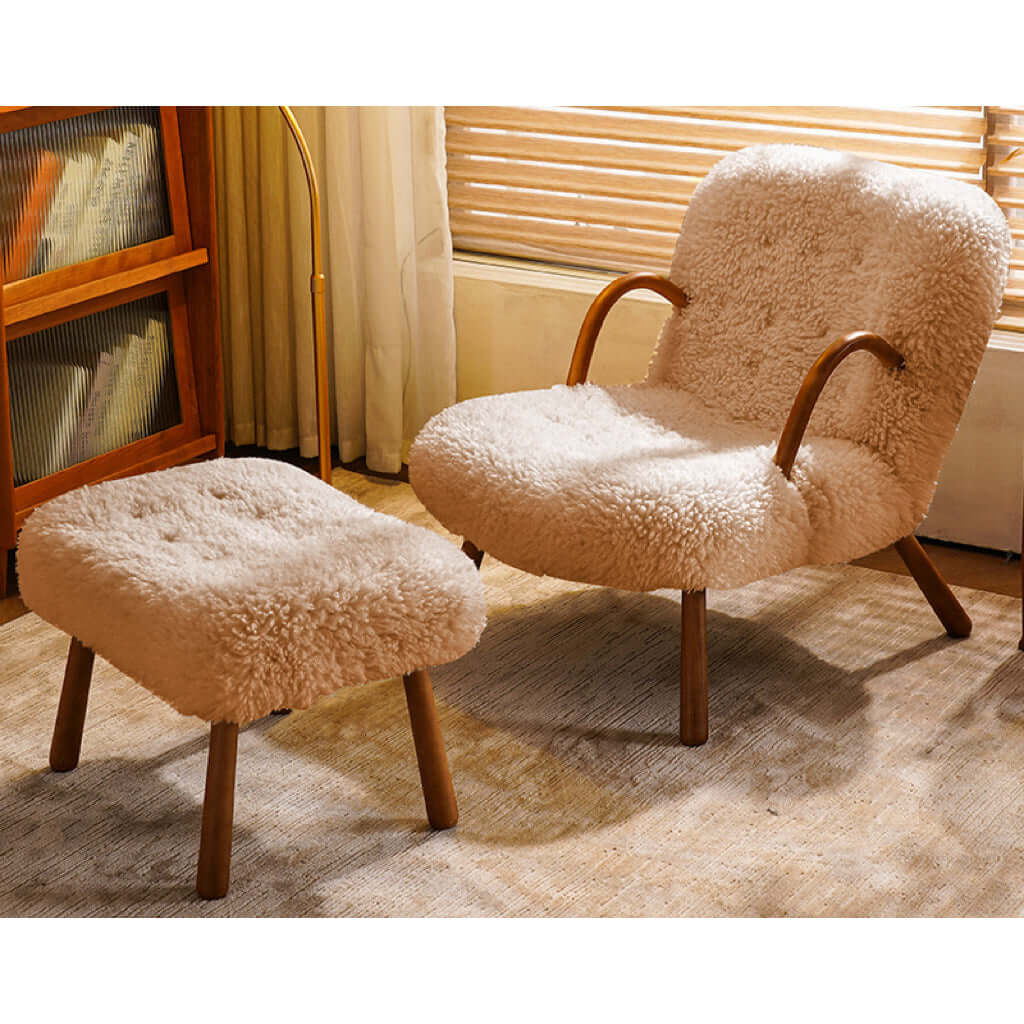 White/Khaki/Gray Boucle Sherpa Upholstered Rocking Chair - Solid Wood Accent Chair in Walnut Finish | Perfect for Living Room, Nursery & Cozy Reading Nook