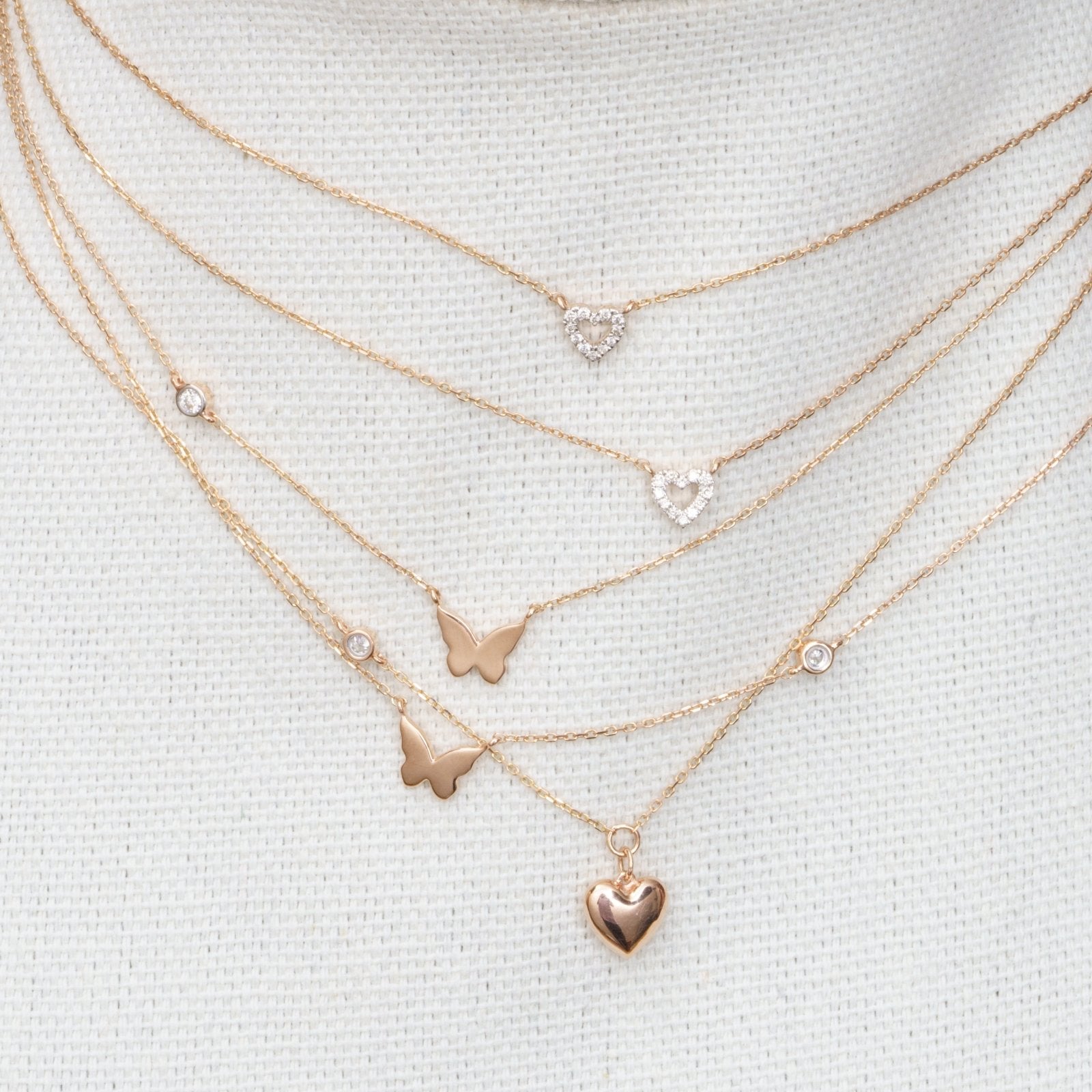 14K Rose Gold Bubble Butterfly & Diamond Pendant Necklace - Elegant Jewelry for Women, Perfect for Gifts, Parties & Special Occasions