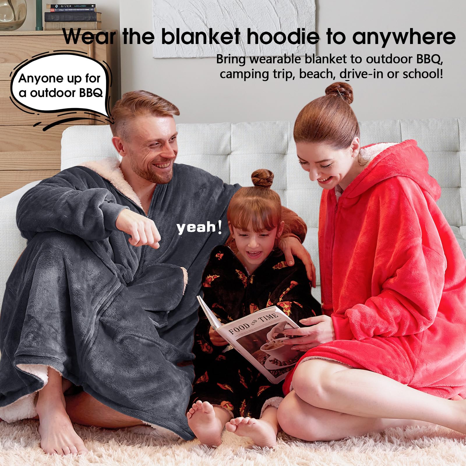 JOYWOO Wearable Blanket Hoodie - Oversized Sherpa Hooded Sweatshirt with Giant Pocket for Women & Men | Cozy Winter Gifts for Mom, Birthday Presents | Perfect for Lounging, Movie Nights & Cold Weather (Grey)
