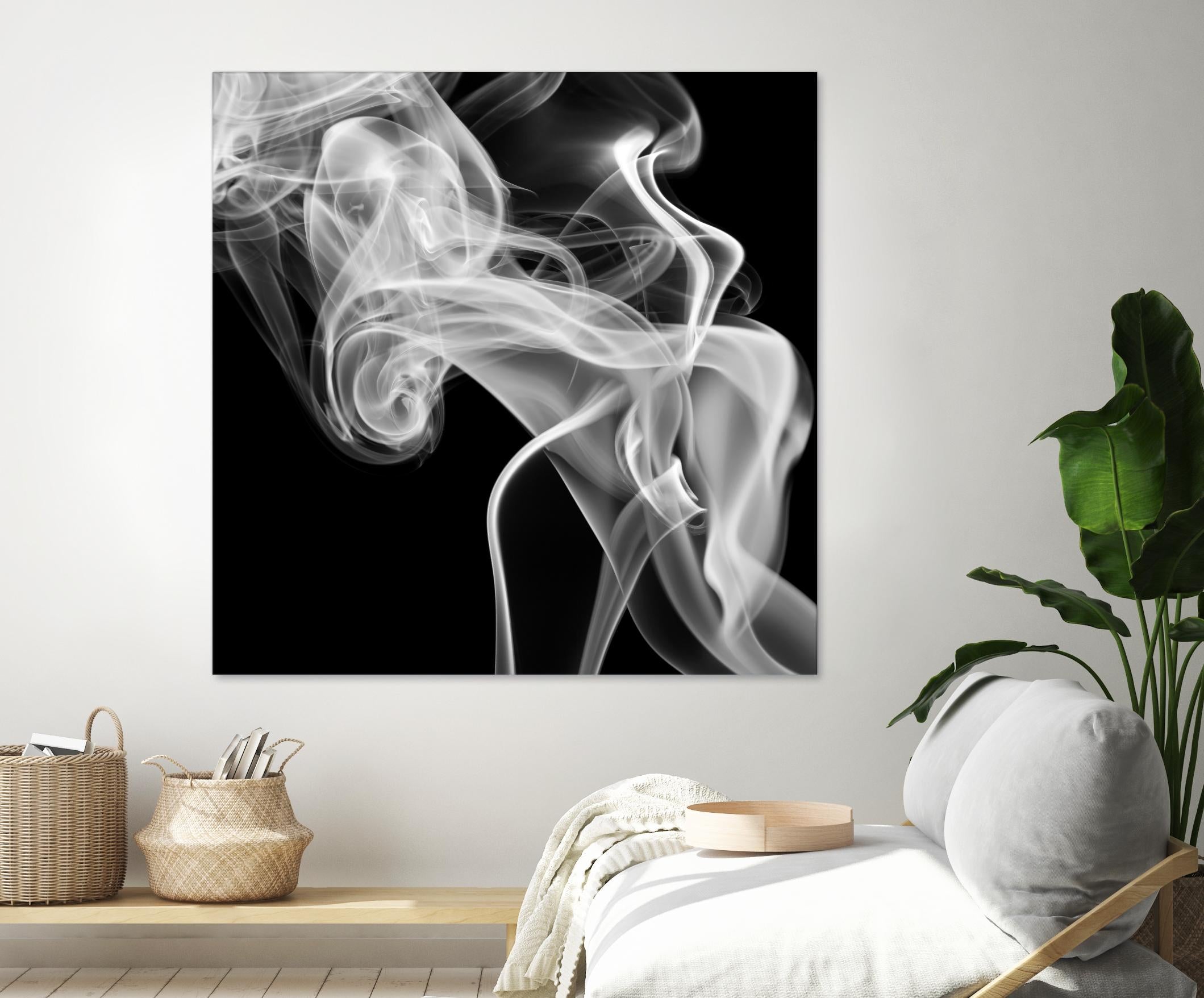 Black Smoke Abstract Square Wall Art - Modern Canvas Painting for Home & Office Decor | Perfect for Living Room, Bedroom, or Workspace