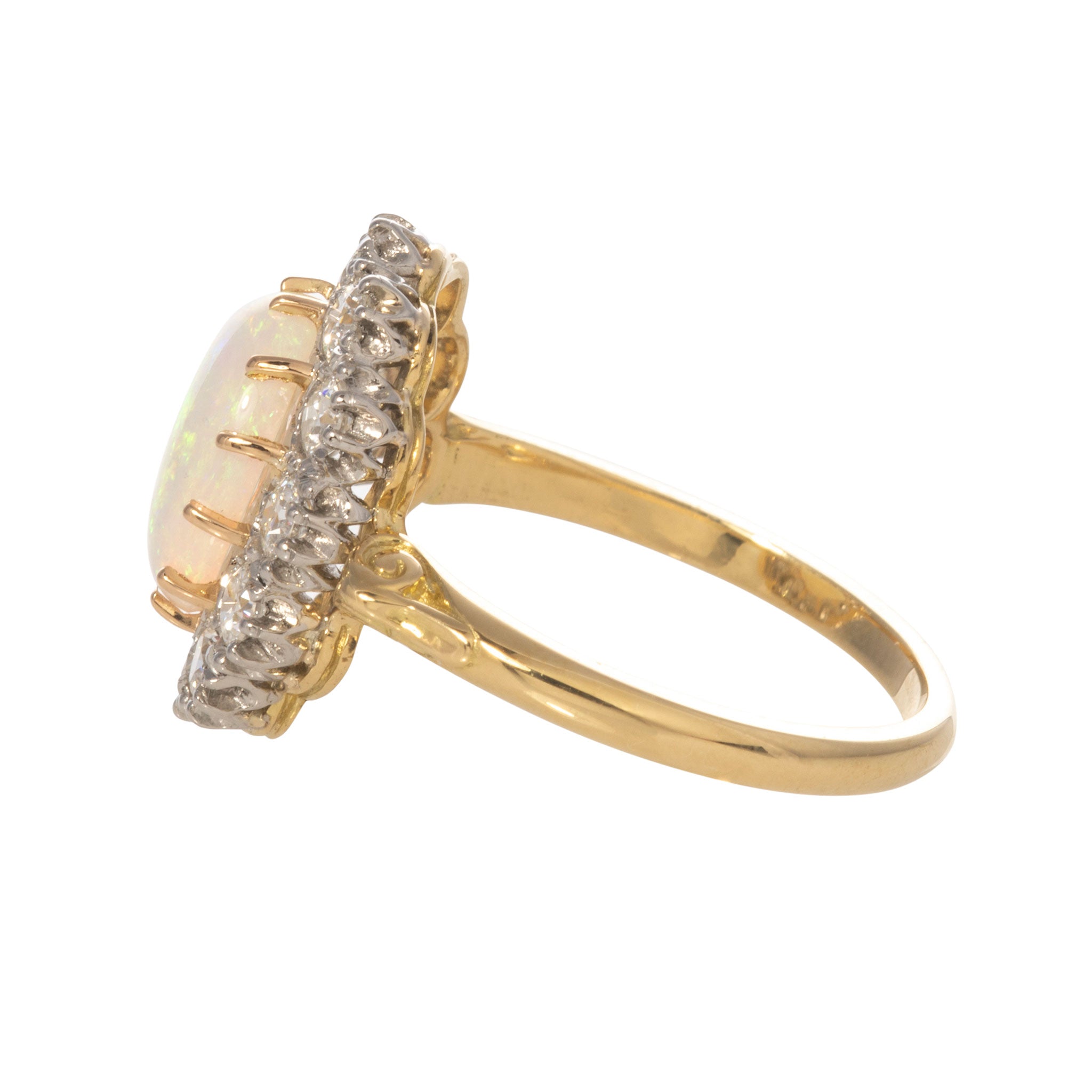 1.81ct Victorian Style Oval Opal & Diamond Cluster Ring - Elegant Vintage Jewelry for Weddings, Anniversaries & Special Occasions