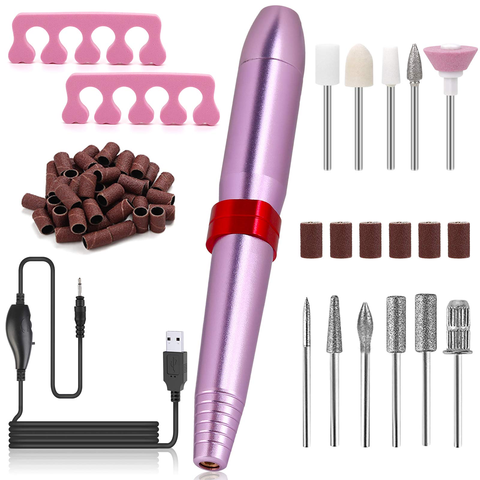 Anjetan Electric Nail File Set - Professional USB Nail Drill Machine for Manicure & Pedicure, Nail Art Tool Kit with Multiple Bits for Home & Salon Use - Perfect for DIY Nail Care and Polish Application