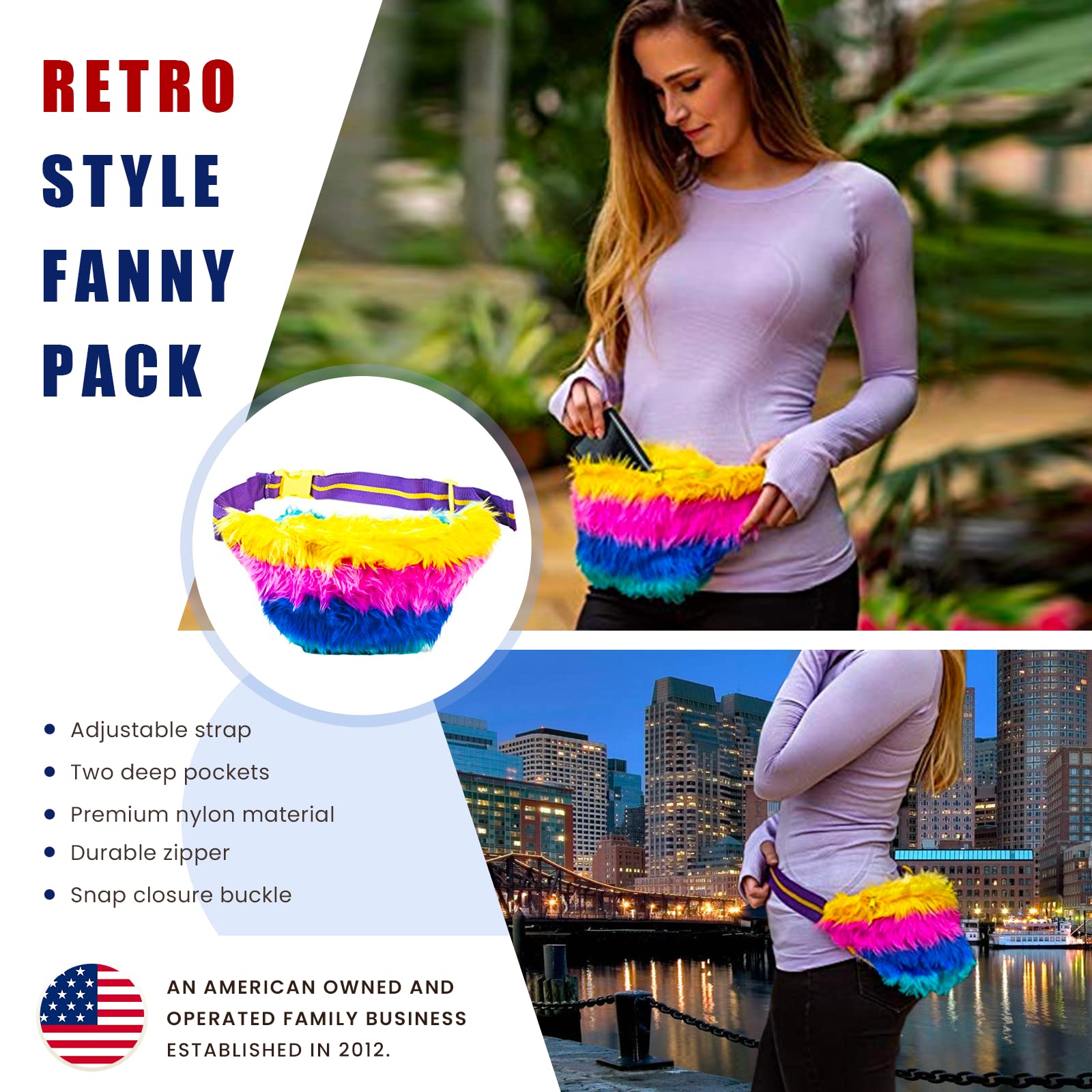 Funny Guy Mugs Bright Lights Rainbow Fur Fanny Pack - Trendy Waist Bag for Festivals, Raves & Outdoor Adventures