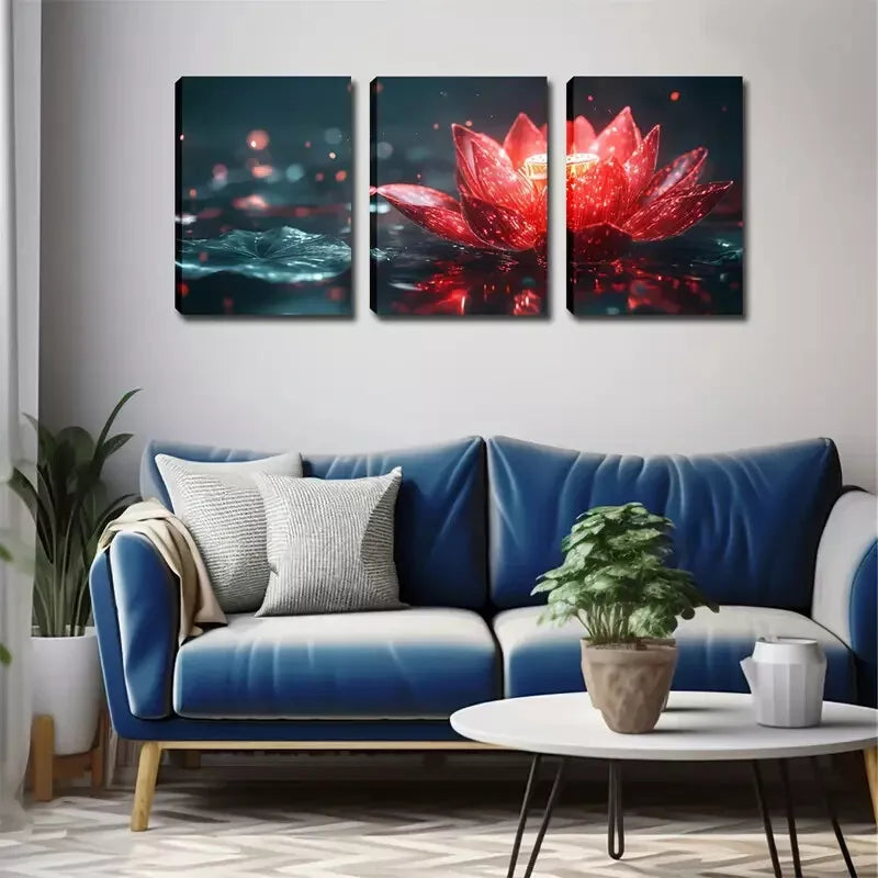 3-Piece Lotus Flower Wall Art Set - Framed Canvas Prints 40x60cm - High Quality Australian Made Red Lotus Paintings - Perfect for Living Room, Bedroom & Office Decor - Ready to Hang Home Wall Decor