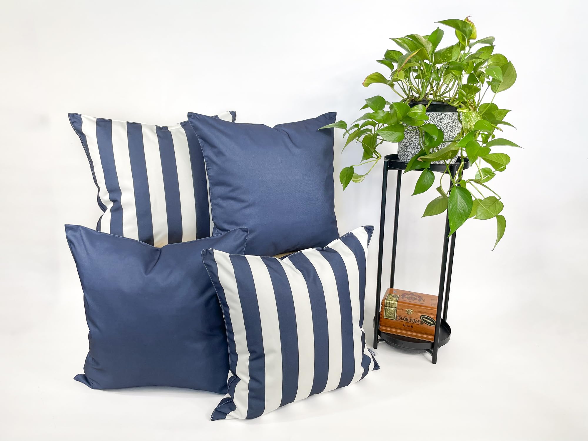 2 Pack Waterproof Navy Blue Striped Outdoor Throw Pillow Covers 20x20 Inch - Decorative Square Cushion Covers for Patio Furniture, Sofa & Garden (Polar Night Design) - Perfect for Outdoor Decor, Backyard & Poolside Relaxation
