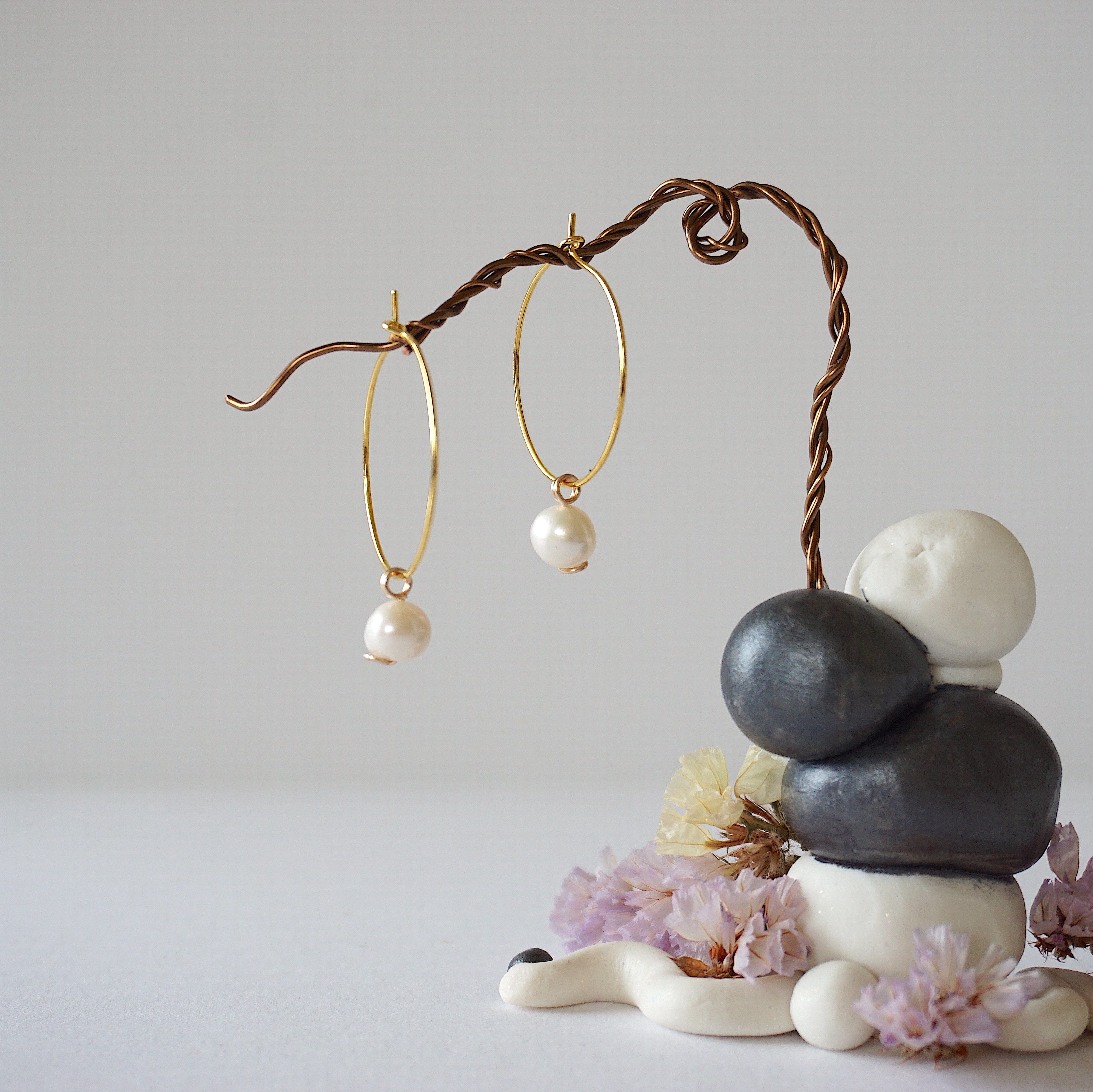 Gold Plated Pearl Charm Hoop Earrings for Women - Elegant Dangle Earrings for Party, Wedding & Everyday Wear