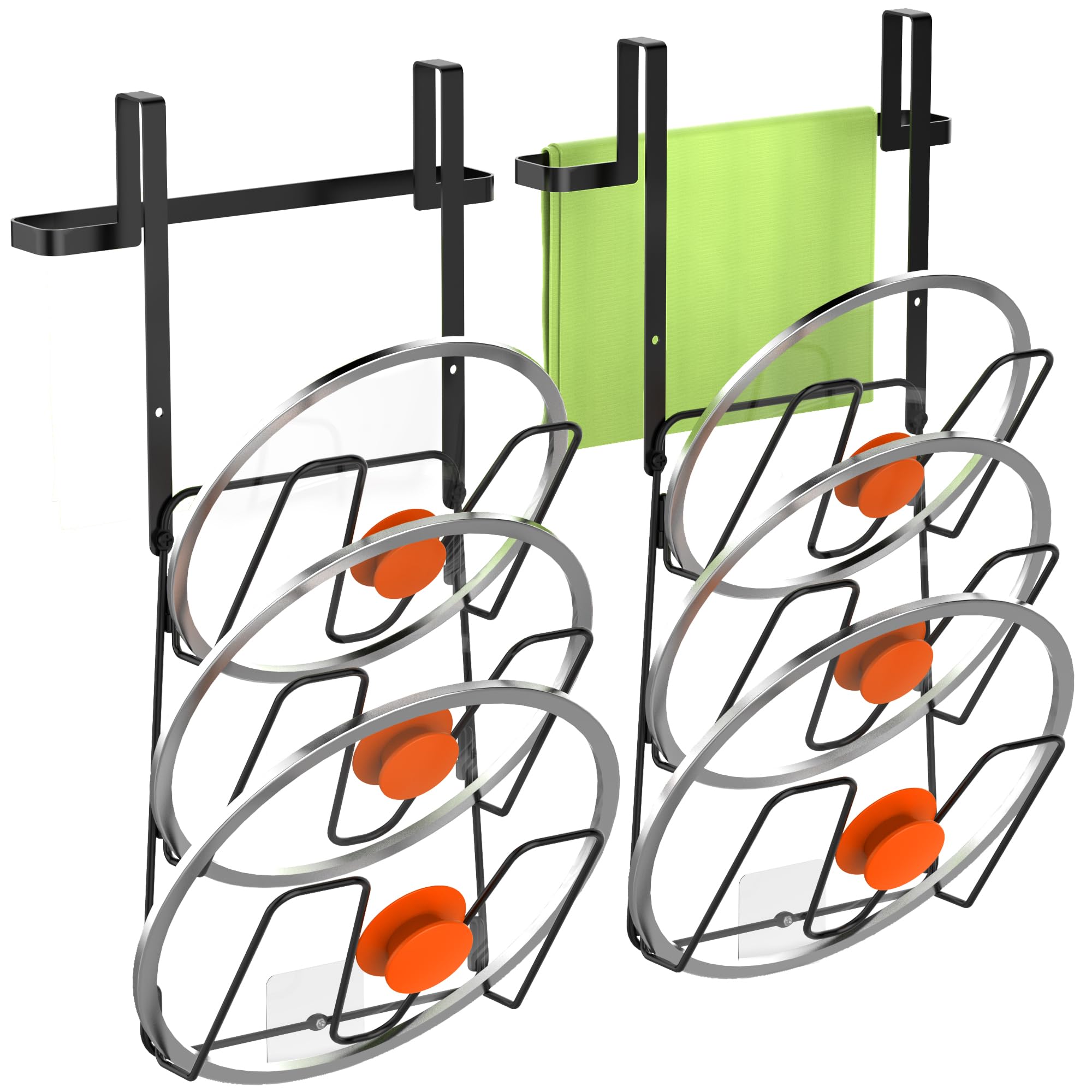 YIGII 2 Pack 6-Tier Pot Lid Organizer Rack - Space Saving Kitchen Cabinet Storage for Pots & Pans Lids - Fits Over or Inside Cabinet Door - Perfect for Small Kitchen Organization & Decluttering