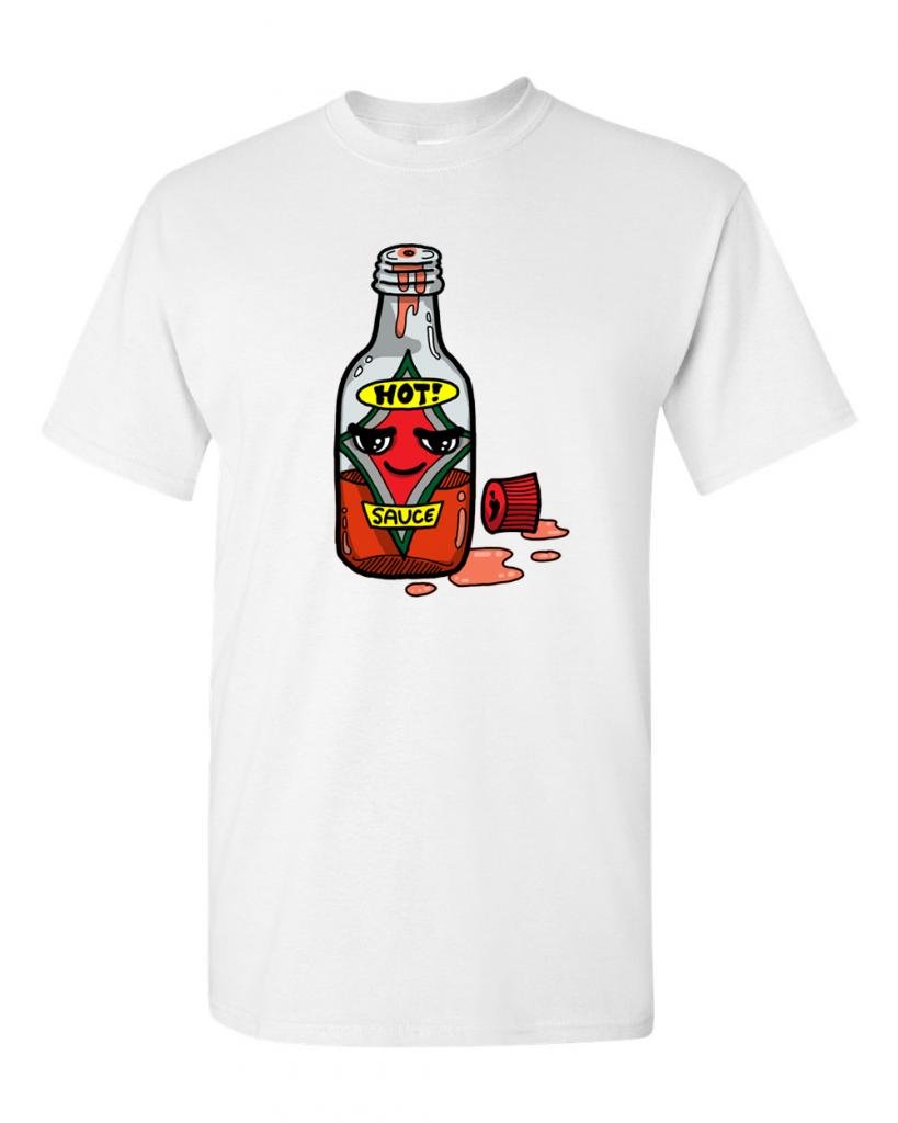 Funny Hot Sauce Bottle Graphic T-Shirt for Adults - Cool & Cute Design - Perfect for Casual Wear, Gifts & Spicy Food Lovers