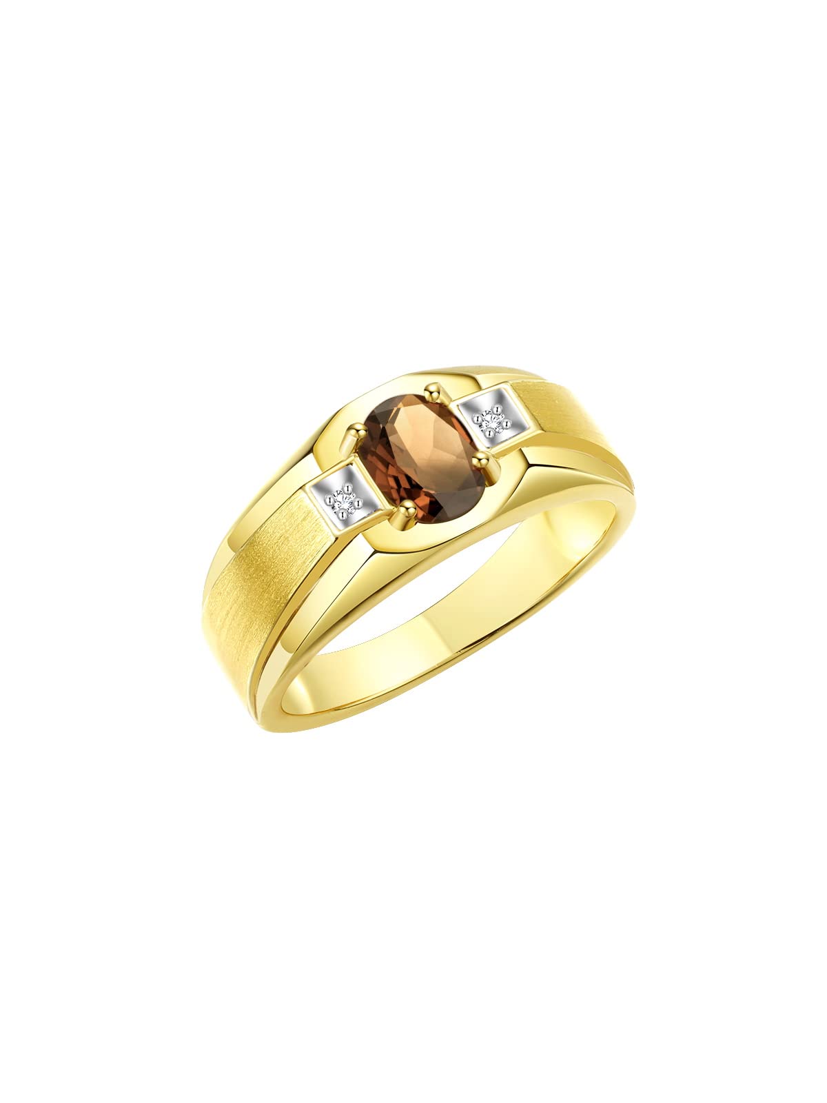 Rylos Men's Classic 7X5MM Oval Gemstone & Diamond Ring - Yellow Gold Plated Silver Birthstone Rings for Men (Sizes 8-13) | Wedding, Engagement, Anniversary & Gift Jewelry