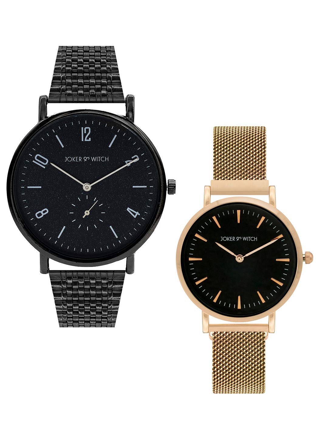 Joker & Witch Stainless Steel Couple Watches for Men & Women - Black Dial Rose Gold Analog Wristwatch - Perfect for Anniversary Gifts, Valentine's Day & Couple Matching Outfits
