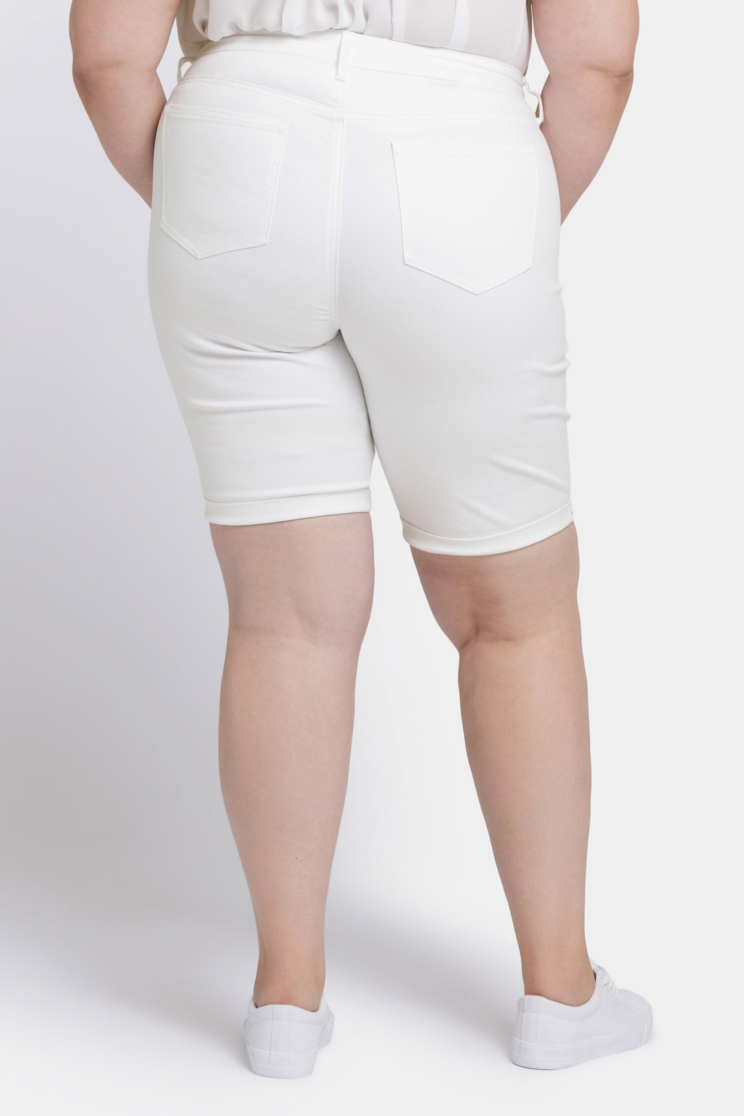 Briella 11 Inch Denim Shorts for Women - Plus Size High Waisted Stretch Shorts in Optic White | Perfect for Summer, Beach, and Casual Outfits