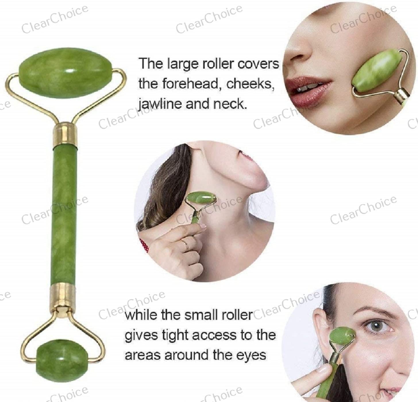 ClearChoice Facial Roller Massager - Jade & Rose Quartz Face Massage Tool for Skin Care, Wrinkle Reduction & Lymphatic Drainage - Perfect for Face, Neck & Eye Treatment - Great for Morning Routine, Spa Day & Travel Skincare