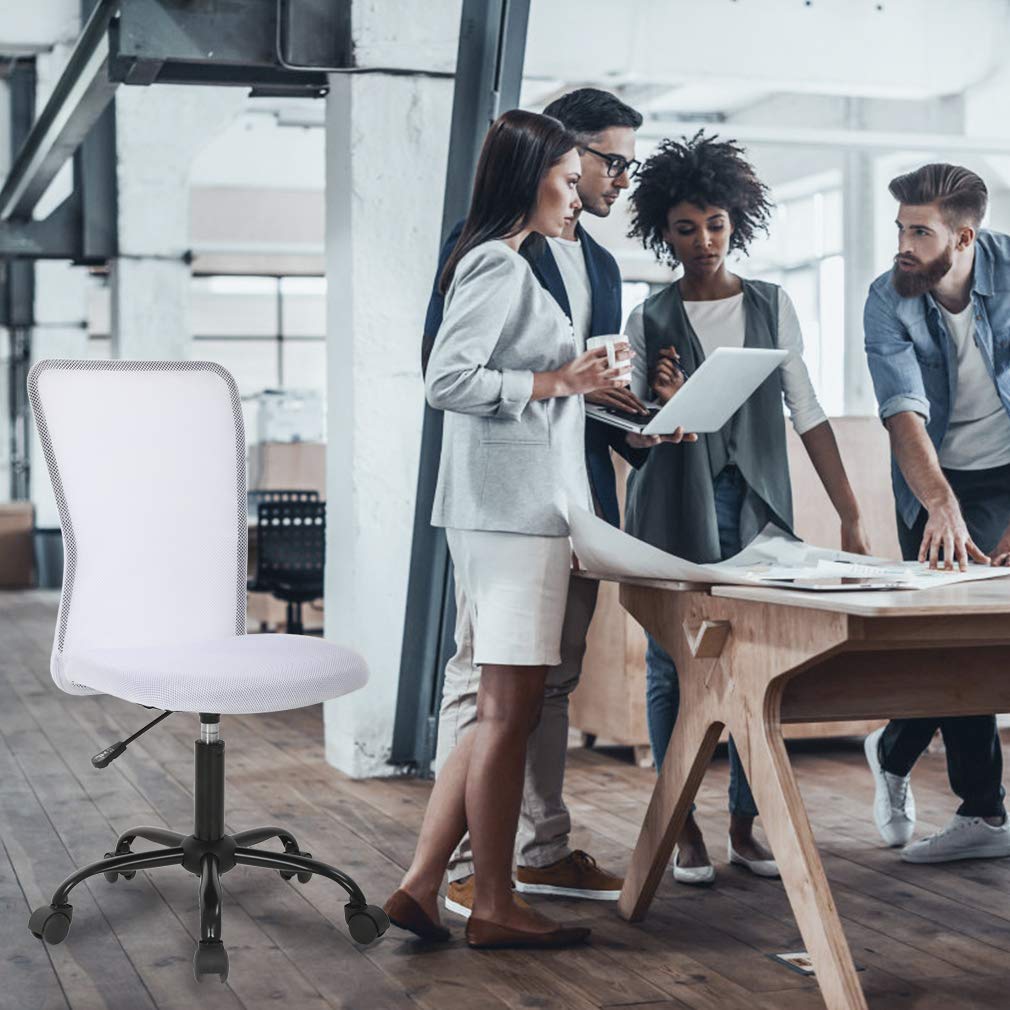 Ergonomic Mesh Office Chair with Lumbar Support - Armless Swivel Rolling Computer Desk Chair for Back Pain Relief - White Executive Chair (Set of 4) - Perfect for Home Office, Gaming Setup & Workspaces