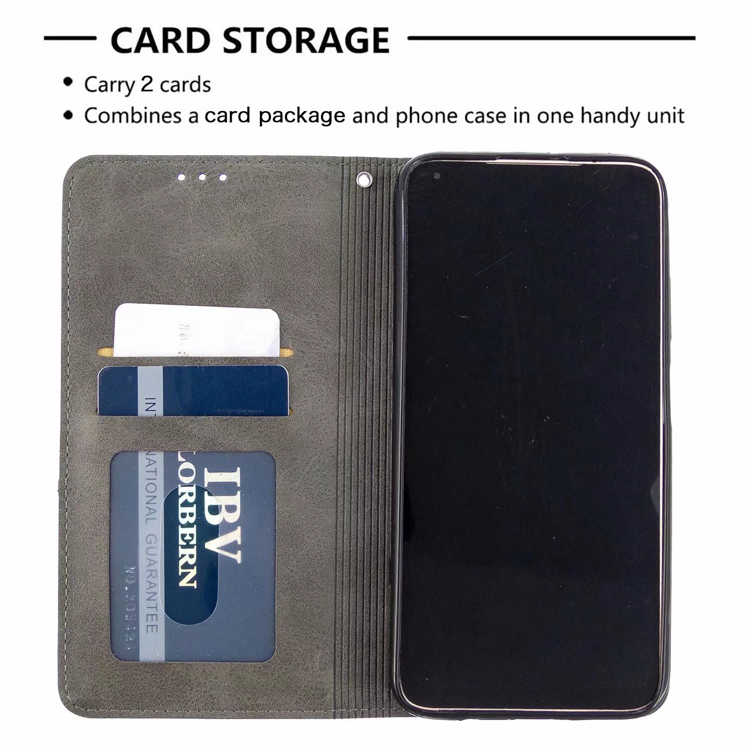 Shockproof Synthetic Leather Magnetic Money Holder Case for iPhone 15 - Slim TPU Silicone Gel Protective Cover (Grey) - Perfect for Everyday Use, Travel & Wireless Charging