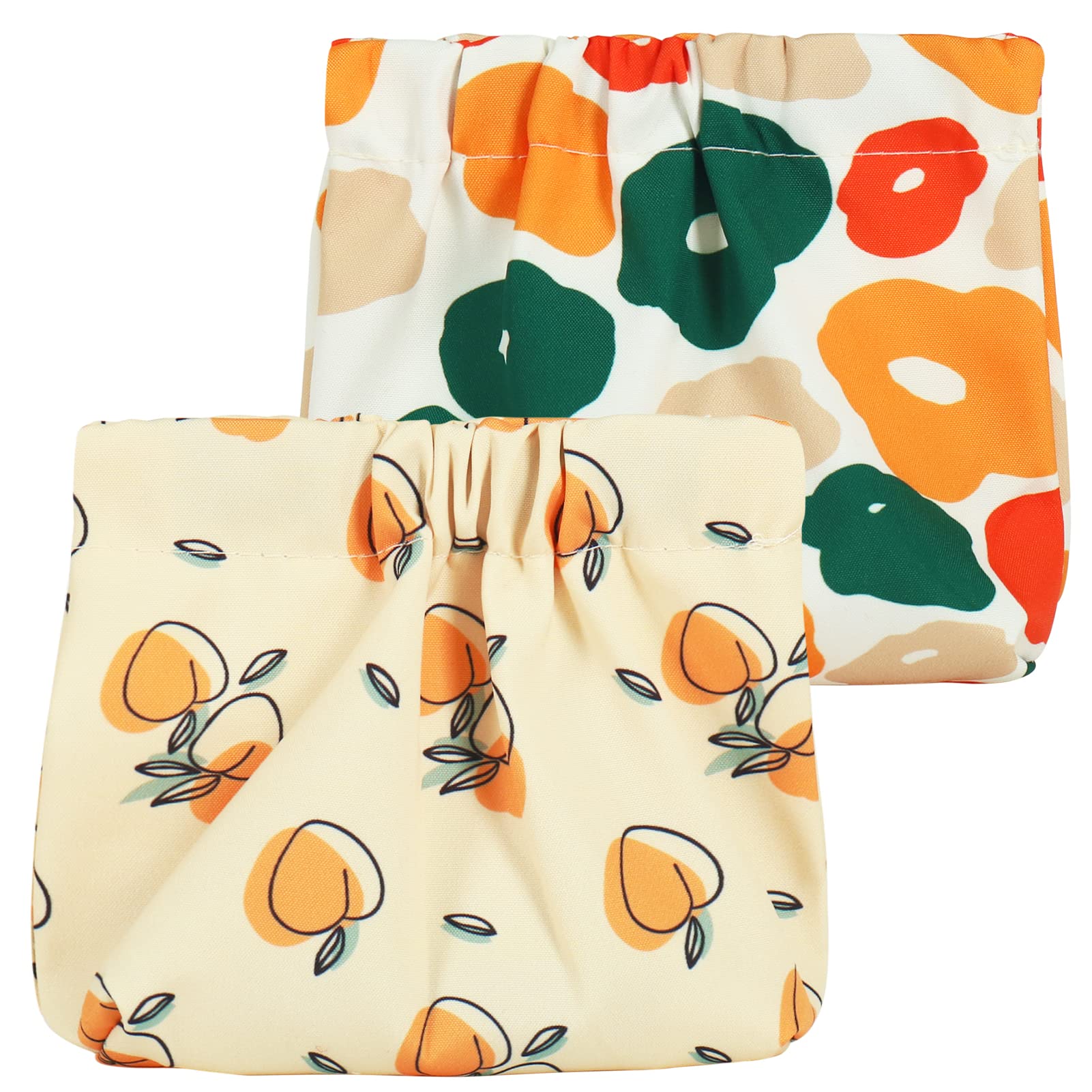JOINDO Mini Makeup Bag 2-Pack - Small Waterproof Floral Cosmetic Pouch for Purse, Travel, Lipstick, Headphones & Jewelry Storage - Perfect for Daily Use, Travel Organizer & Gift (Orange)