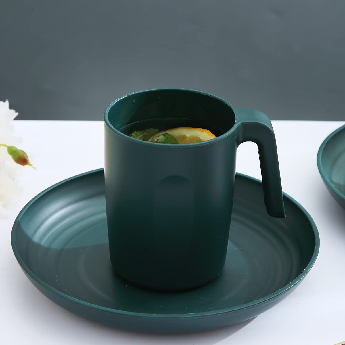 Kyraton 16-Piece Unbreakable Polypropylene Dinnerware Set - Shatterproof, Microwave & Dishwasher Safe BPA-Free Plates, Bowls & Cups - Perfect for Outdoor Dining, Camping, Picnics & Everyday Use (Dark Green)