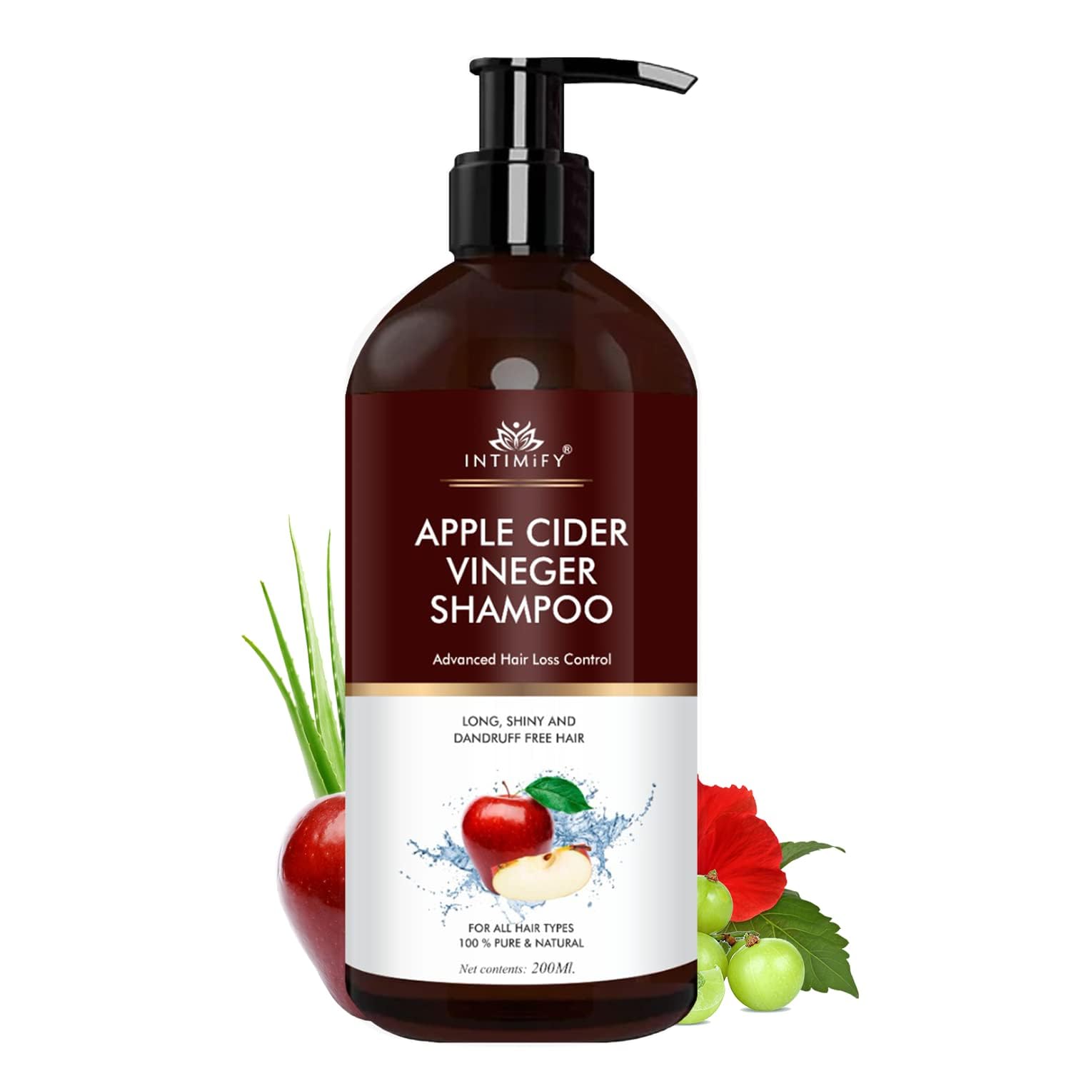 Organic Apple Cider Vinegar Shampoo for Men & Women - 200ml Sulfate-Free Hair Care with Probiotics & Vitamins - Pack of 1 for Daily Use, Dandruff Control & Scalp Health