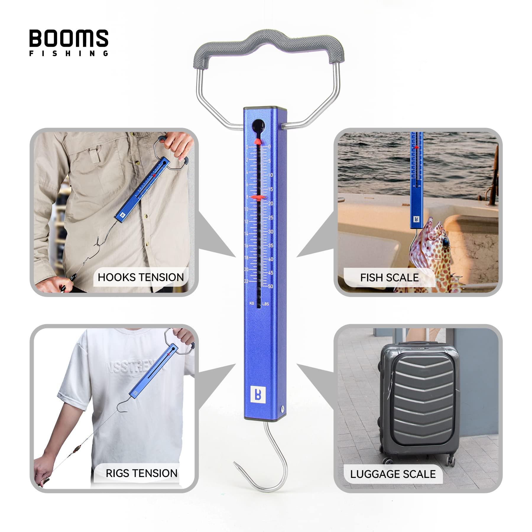 Booms Fishing TS2 Aluminum Fish Scale - 50lbs for Hooks & Rigs Tension - Perfect for Fishing & Luggage
