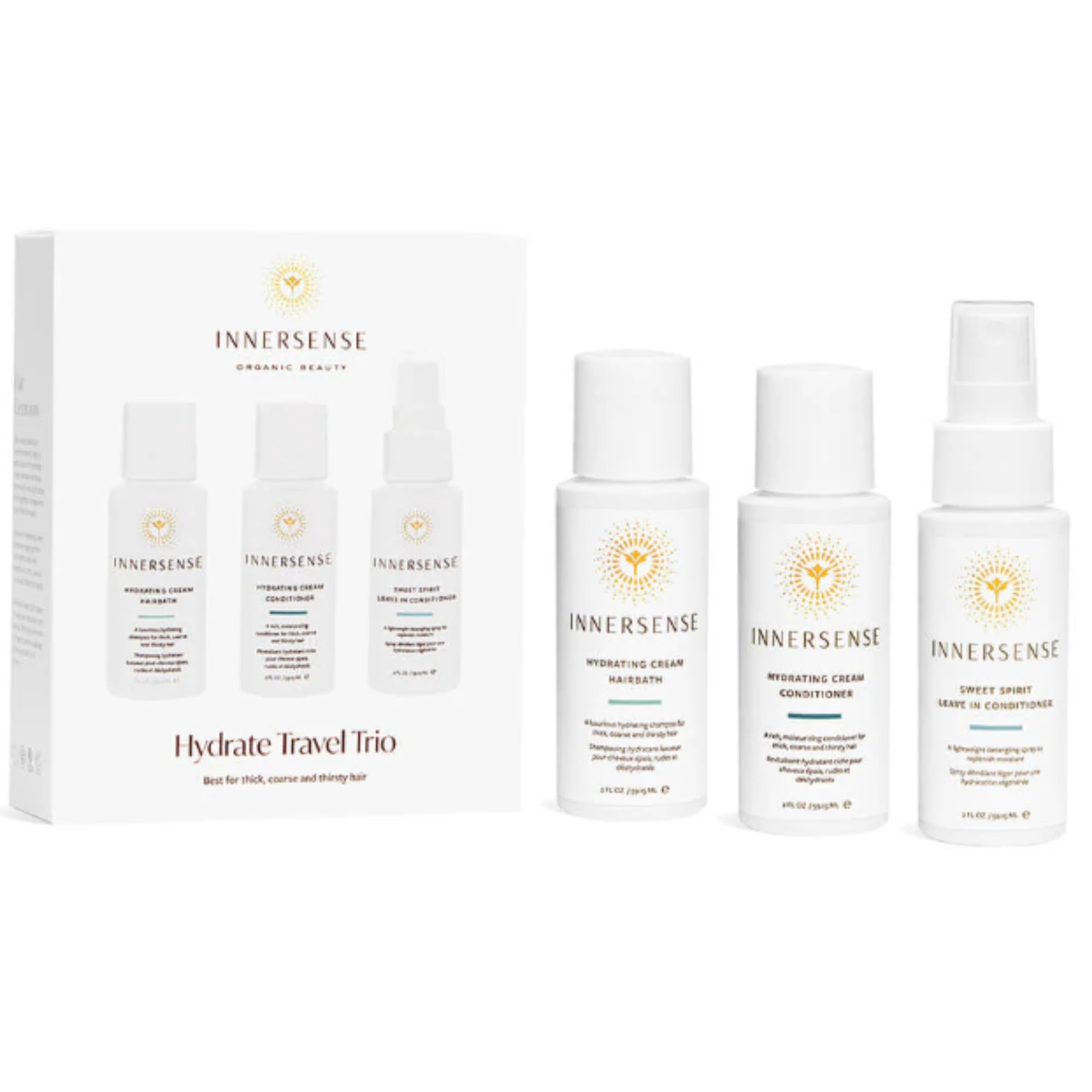Hydrating Travel Hair Trio Set - Non-Toxic, Cruelty-Free, Clean Haircare Kit (Hydrating Cream Hairbath + Conditioner + Sweet Spirit Leave-In Conditioner) | Perfect for Vacation, Gym & On-The-Go Hair Care