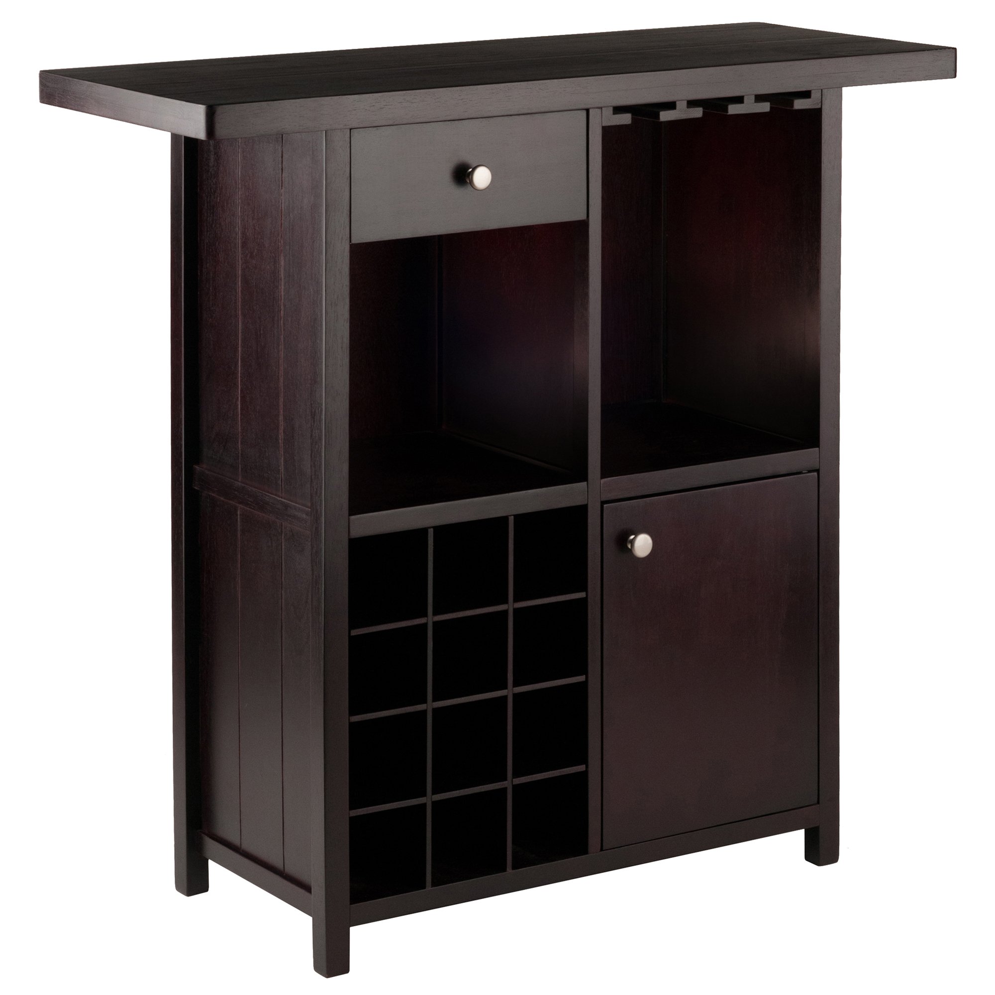 Winsome Macon Bar Wine Cabinet in Espresso - Stylish Wooden Wine Storage for Home, Bar, and Kitchen Decor