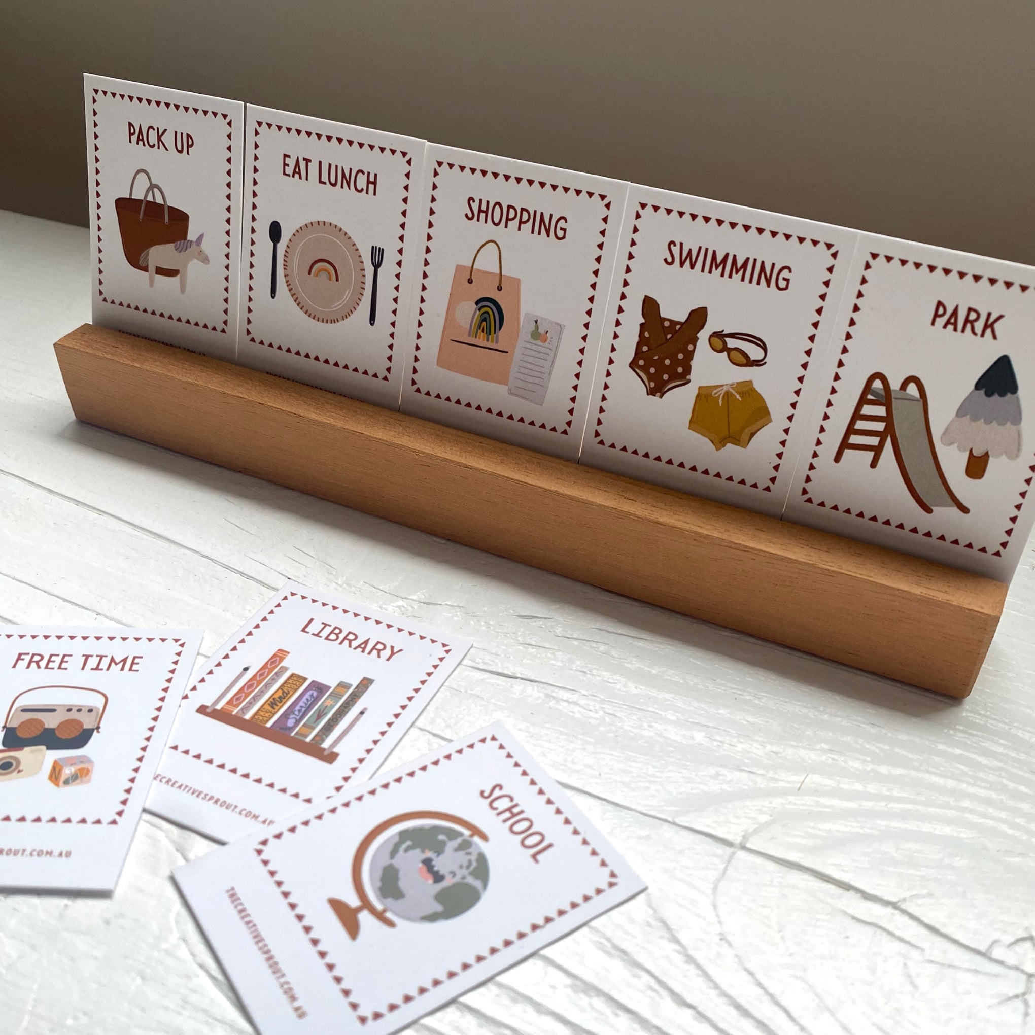 72 Pack Creative Sprout Daily Routine Cards with Wooden Stand - Visual Schedule for Kids, Montessori Learning, Classroom & Home Organization