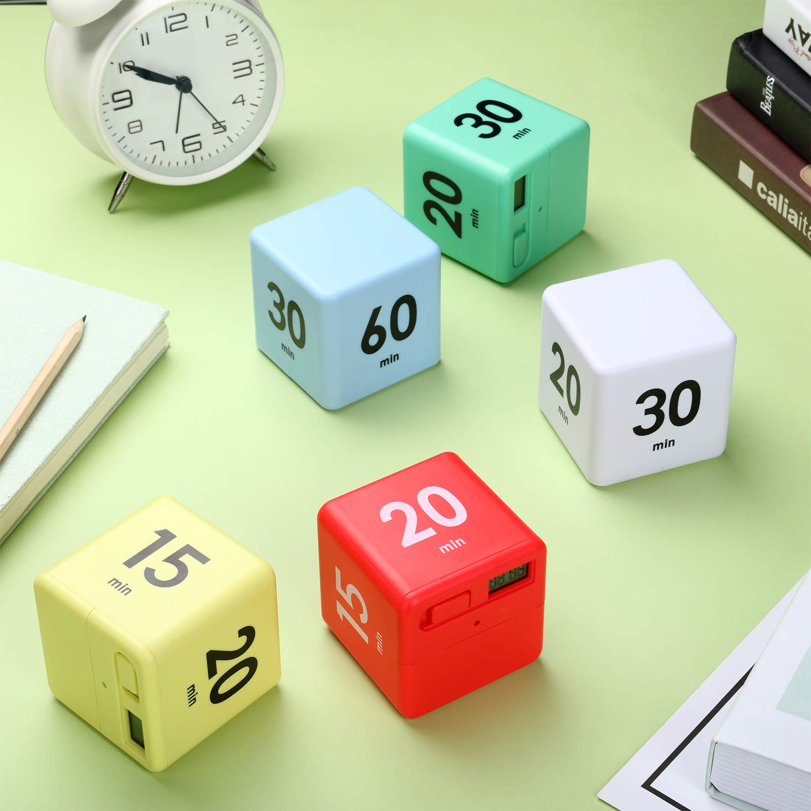 2-Pack Gravity Sensor Cube Timers - 1/3/5/10/15/20/30/60 Minutes Countdown Timer for Kids, Workouts, Games & Time Management (White & Red) - Perfect for Classroom, Gym, Sports & Family Fun