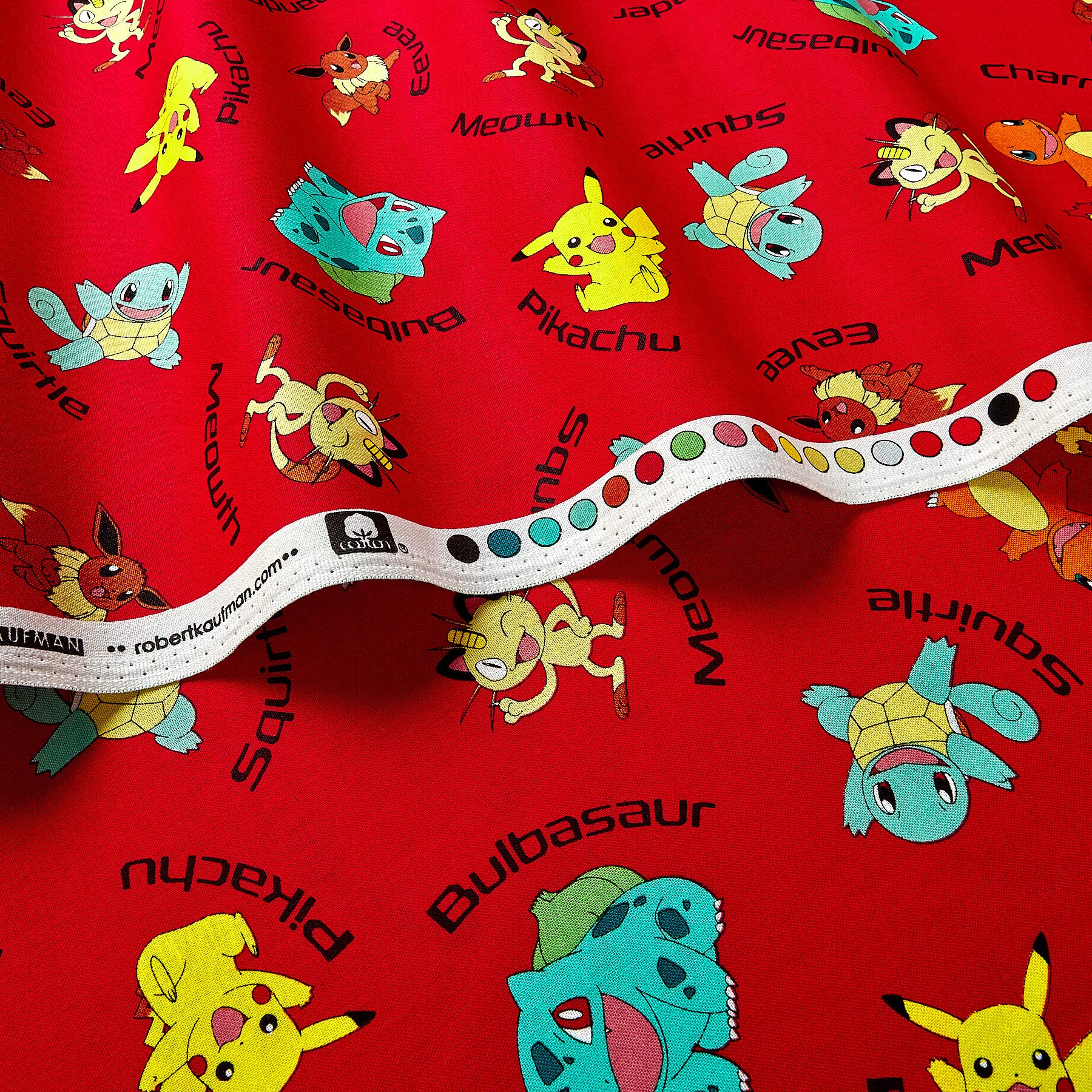 Premium Kaufman Pokemon Characters Red Fabric by the Yard - Soft Cotton Material for DIY Costumes, Quilting & Craft Projects - Perfect for Cosplay, Sewing & Home Decor