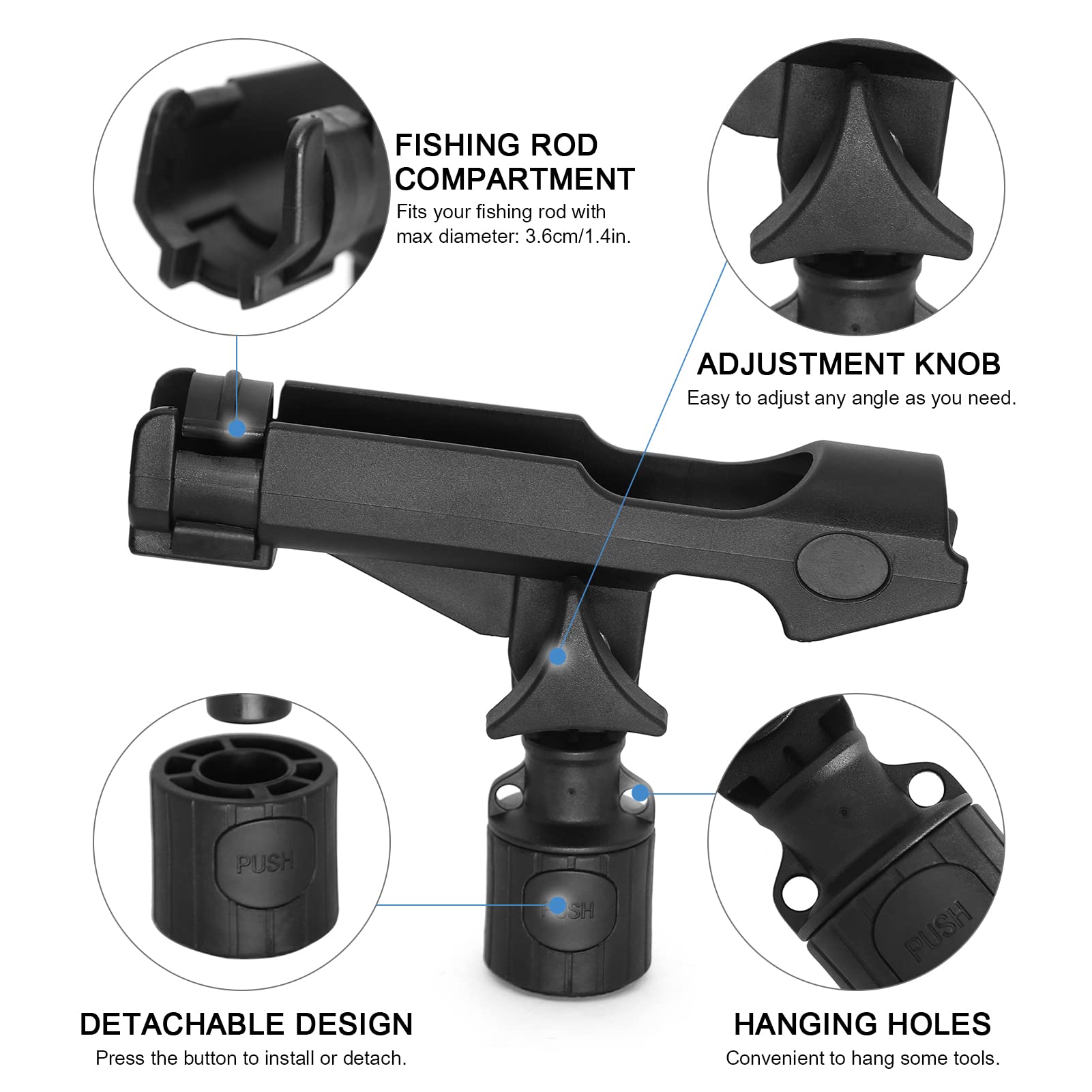Lixada Adjustable Fishing Rod Holder - Kayak Rail Mount Pole Rack & Stand for Secure Rod Storage - Perfect for Kayak Fishing, Boat Angling, and Shoreline Casting